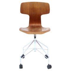Used Arne Jacobsen, teak swivel desk chair "T-chair", model 3113, Fritz Hansen, 1963