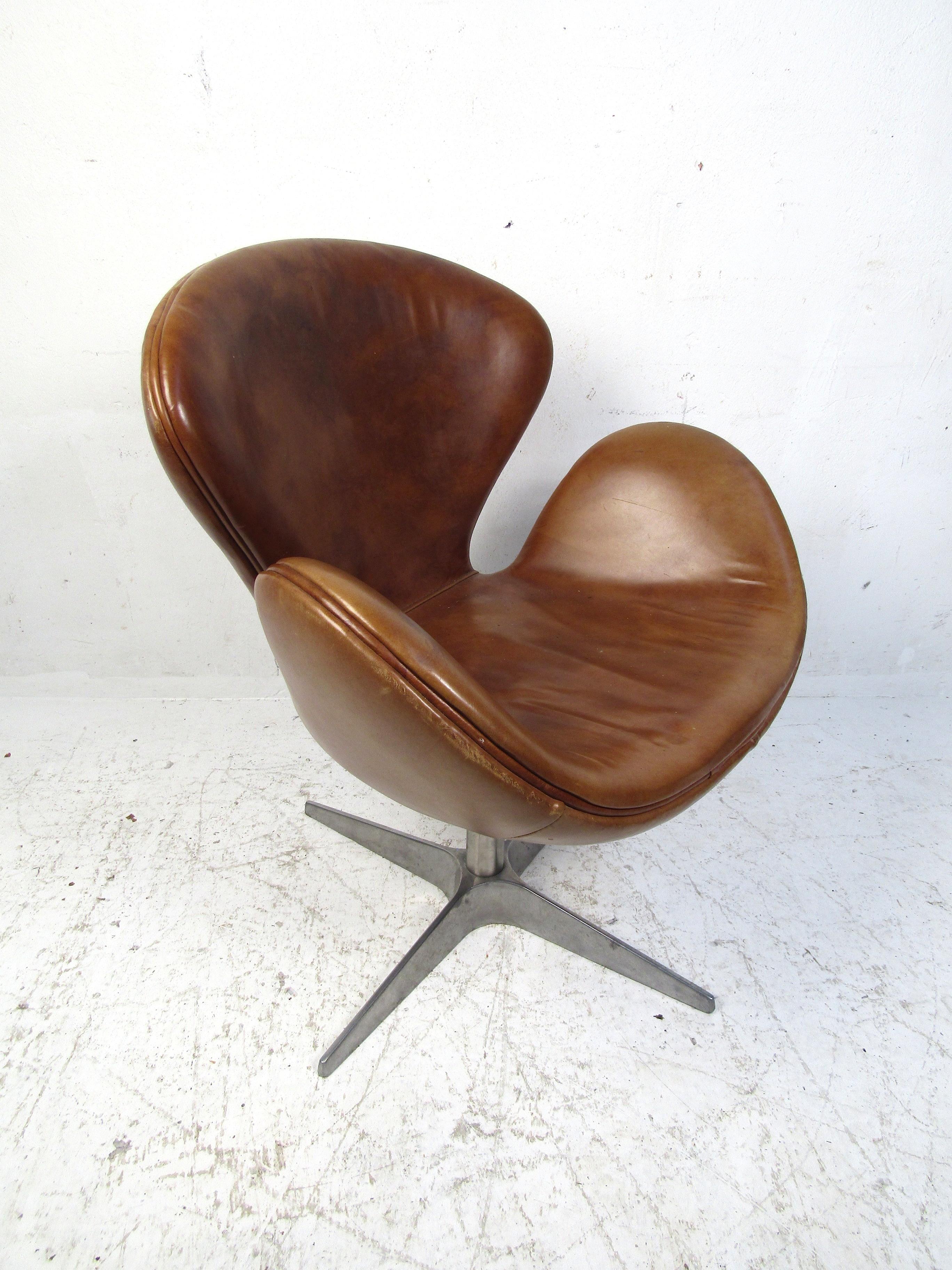 Danish Arne Jacobson Leather Swivel Chair 'Brown'