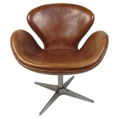 Arne Jacobson Leather Swivel Chair 'Brown'