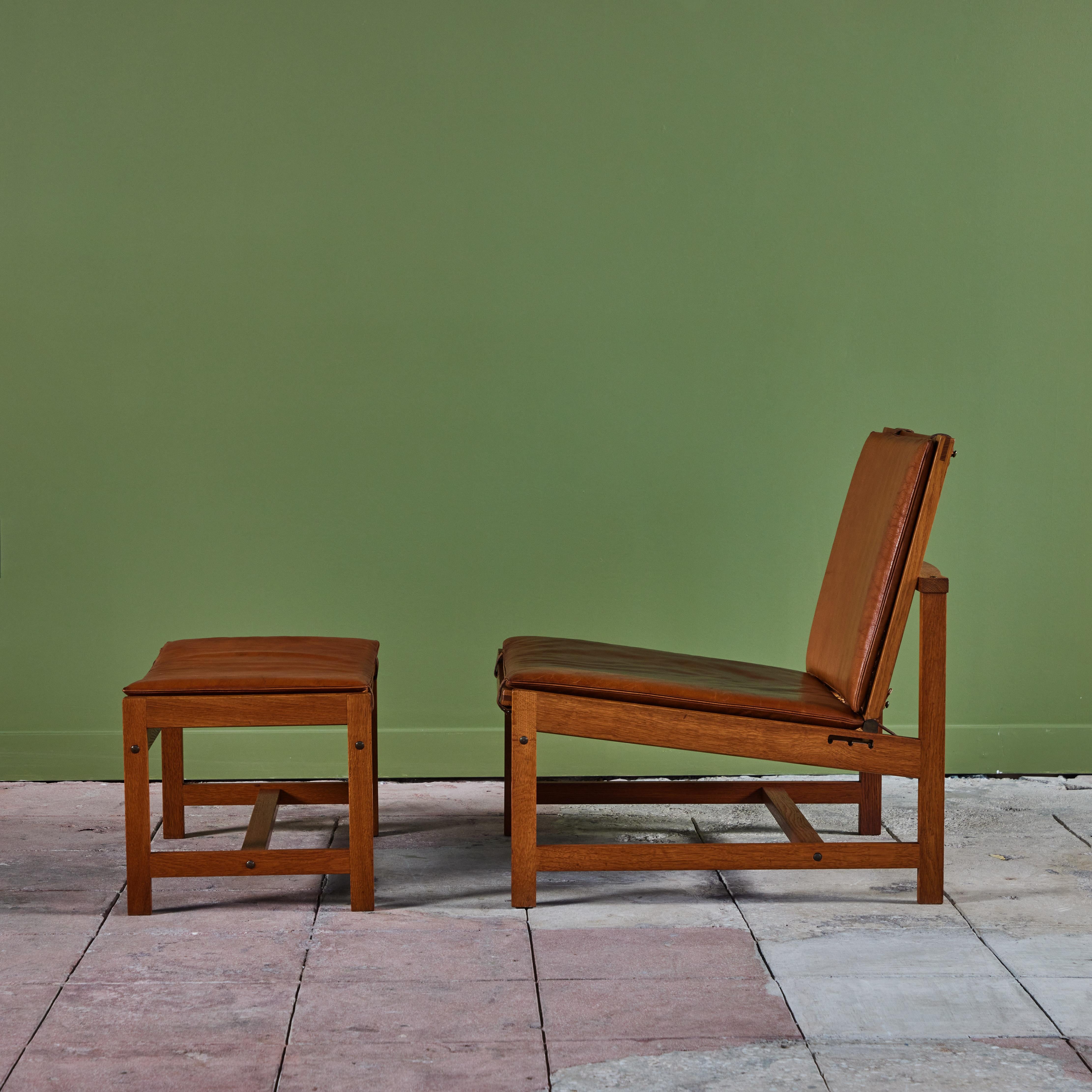 Arne Karlsen and Peter Hjort Leather and Cane Lounge Chair and Ottoman 4
