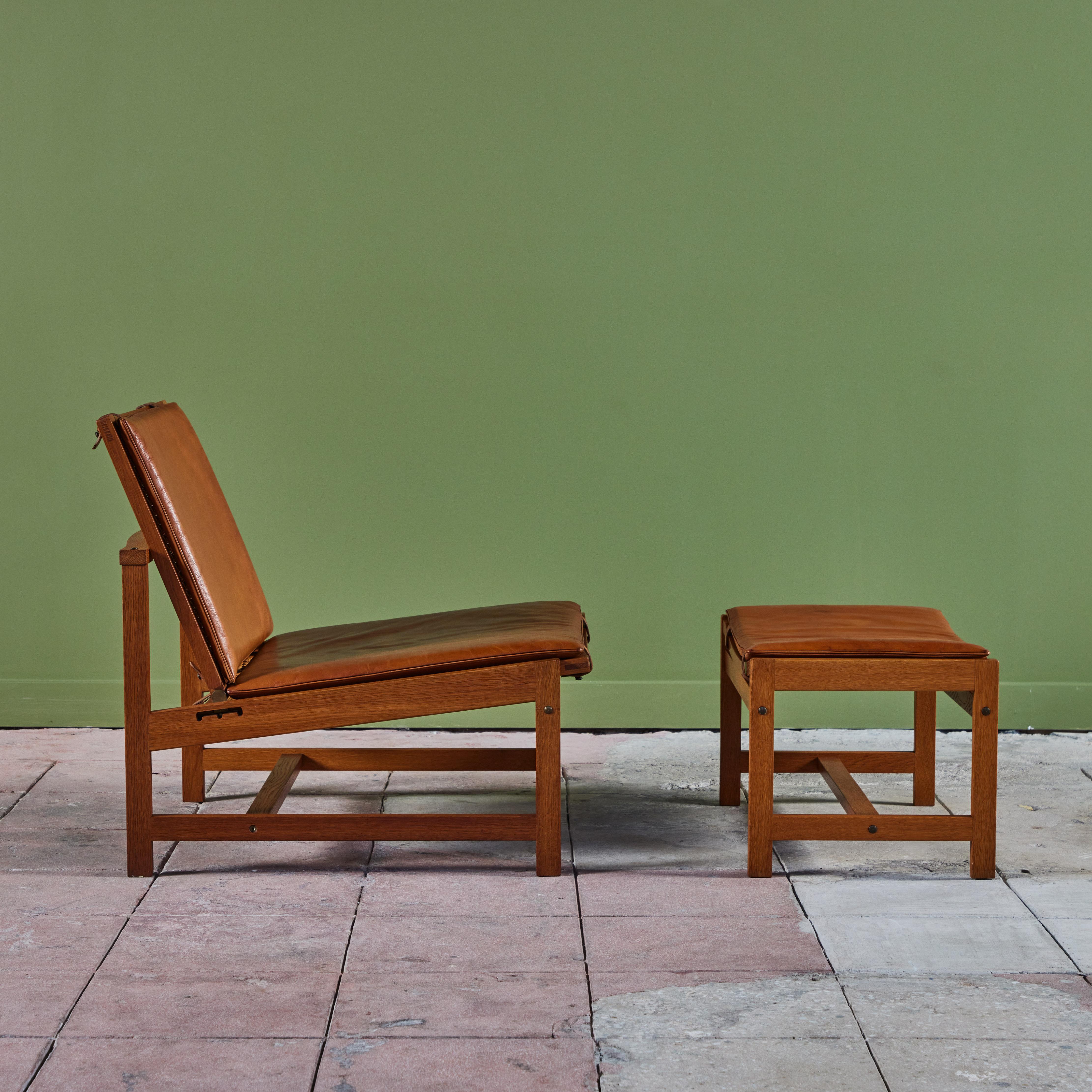 Mid-Century Modern Arne Karlsen and Peter Hjort Leather and Cane Lounge Chair and Ottoman