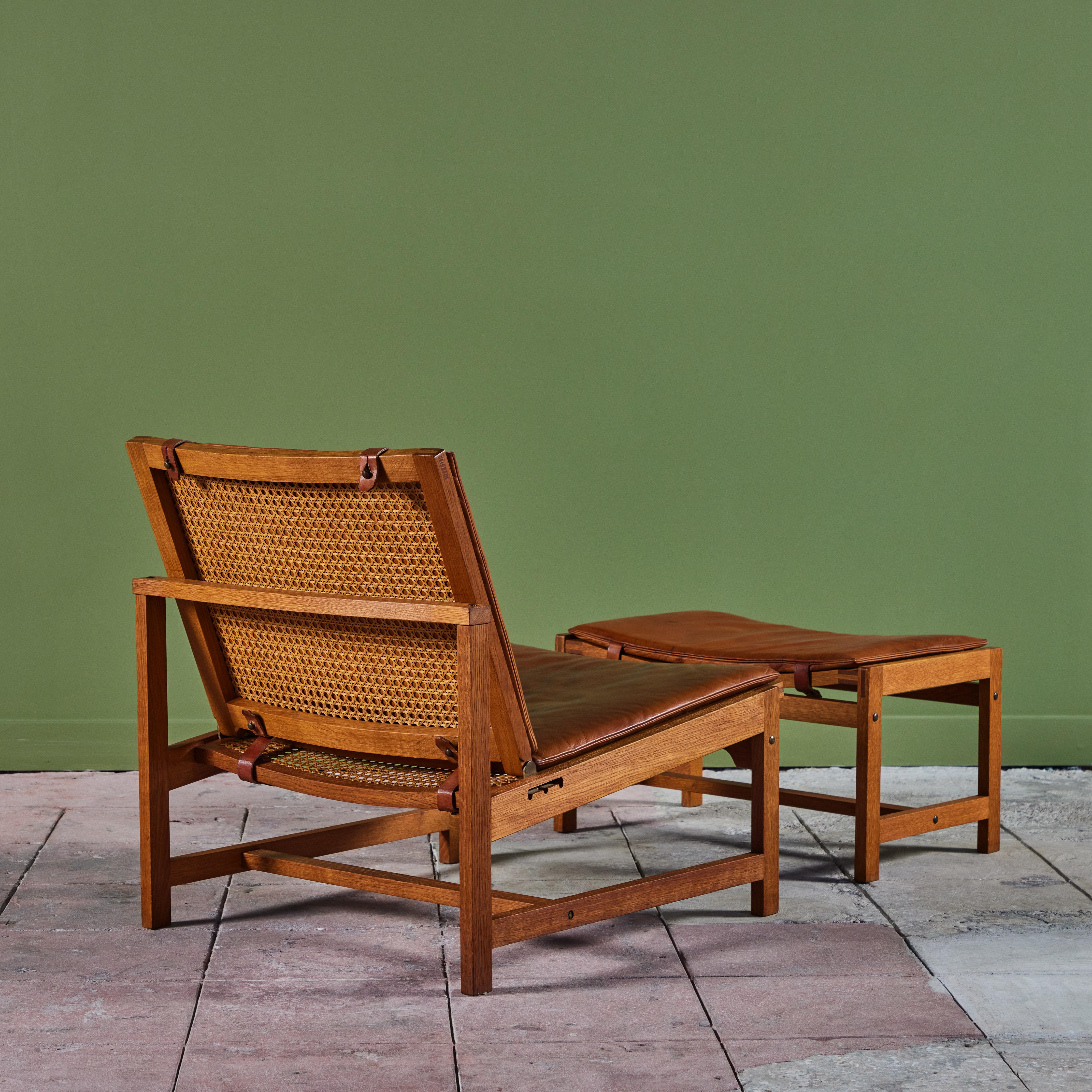 Arne Karlsen and Peter Hjort Leather and Cane Lounge Chair and Ottoman In Good Condition In Los Angeles, CA