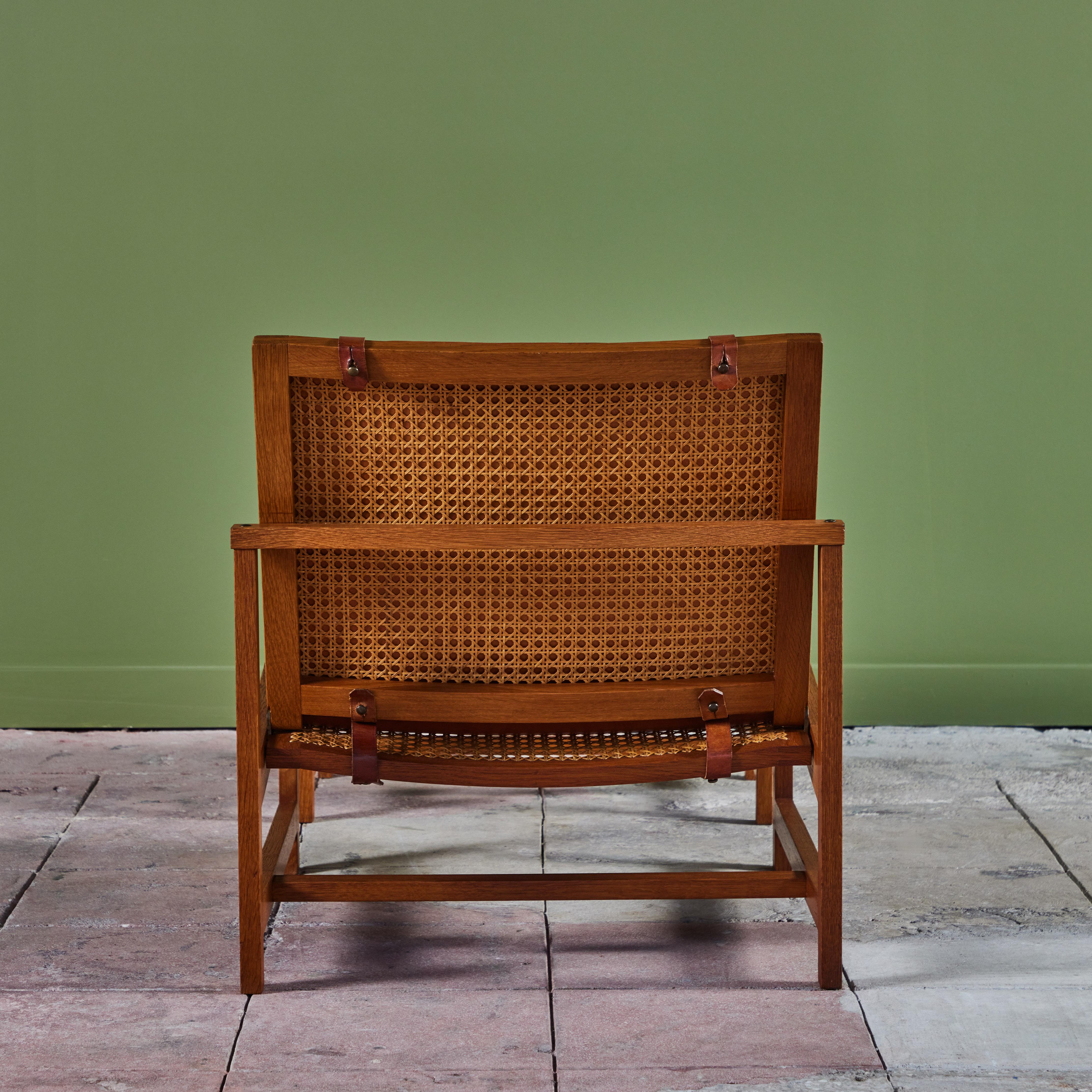 Mid-20th Century Arne Karlsen and Peter Hjort Leather and Cane Lounge Chair and Ottoman