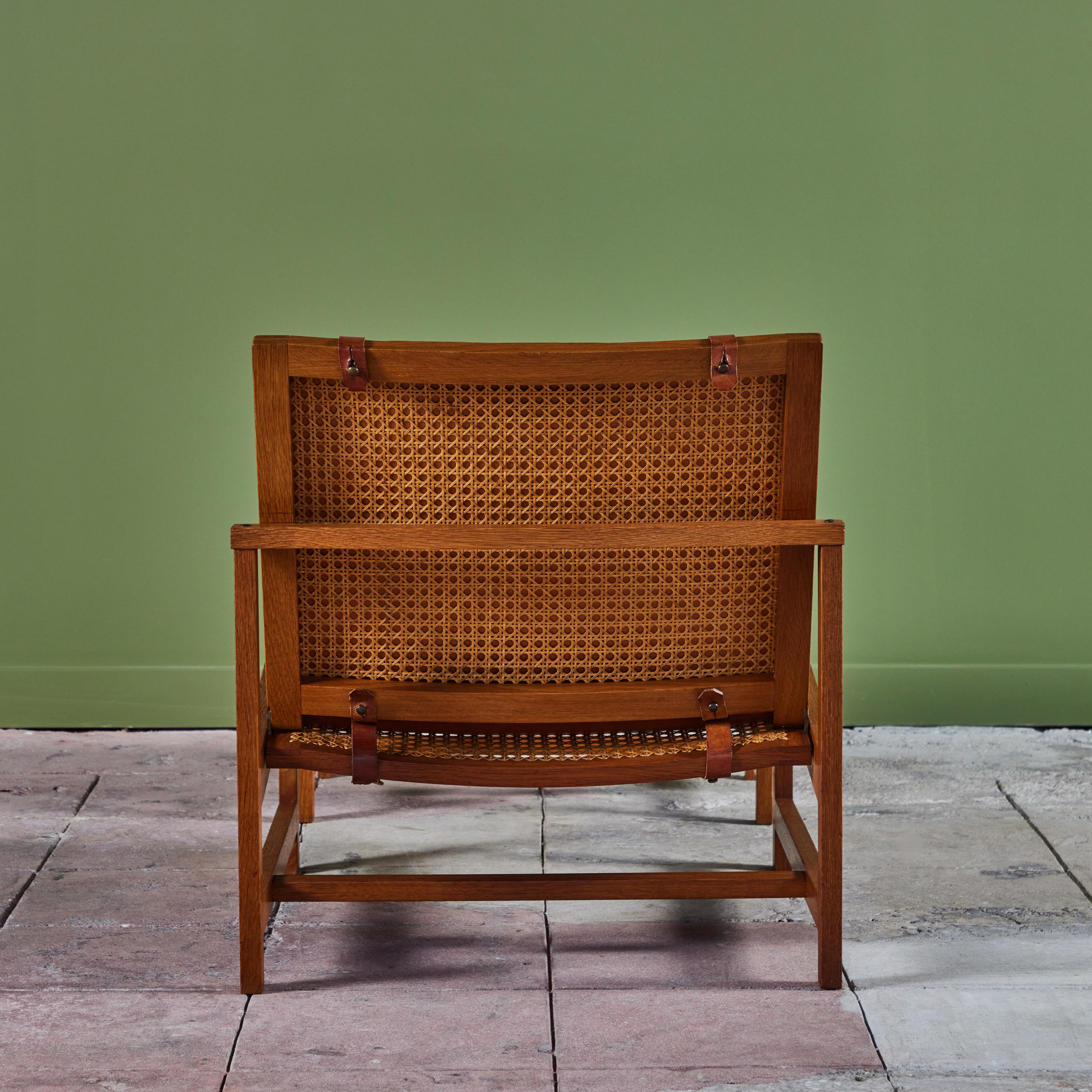 Arne Karlsen and Peter Hjort Leather and Cane Lounge Chair and Ottoman In Good Condition In Los Angeles, CA
