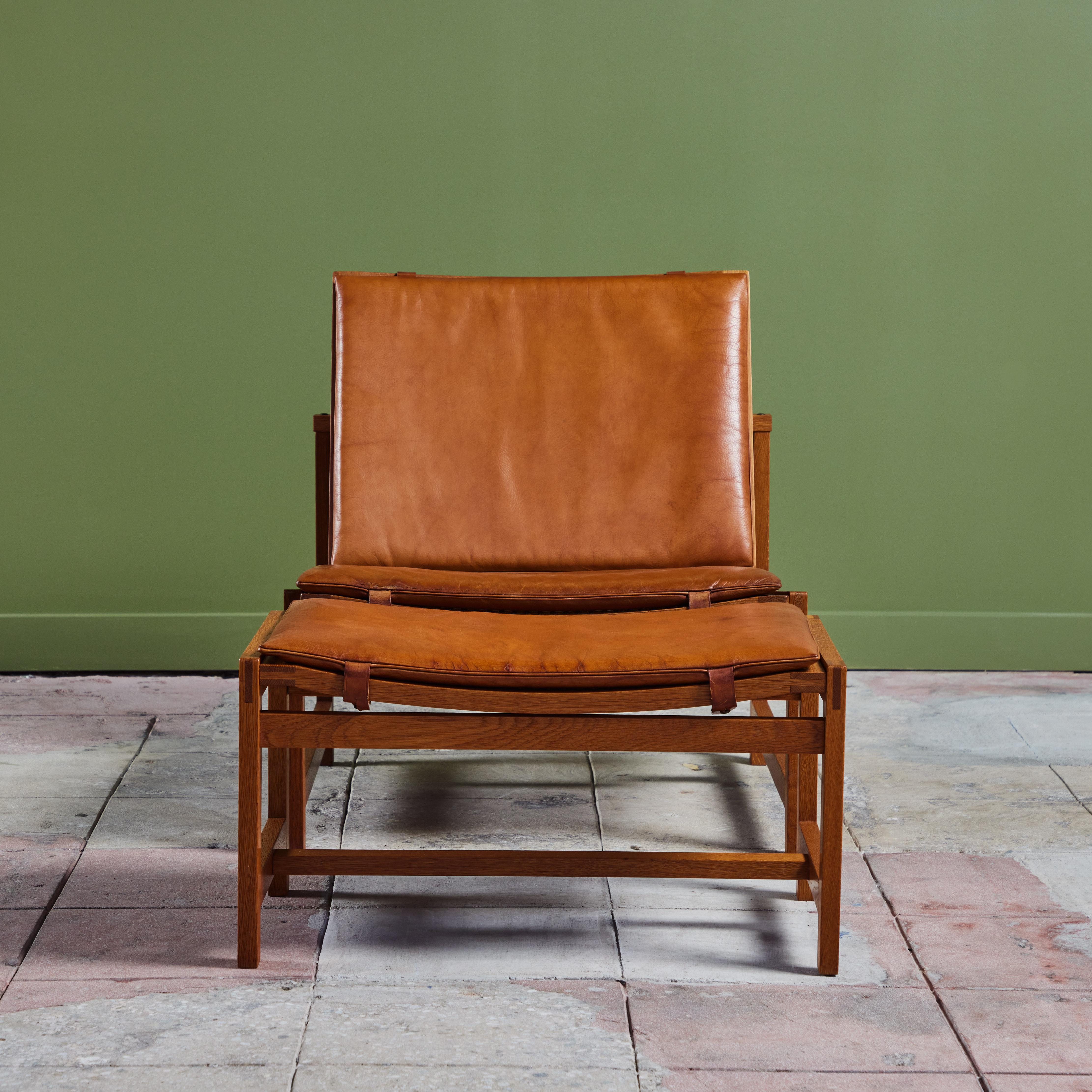 Arne Karlsen and Peter Hjort Leather and Cane Lounge Chair and Ottoman 3