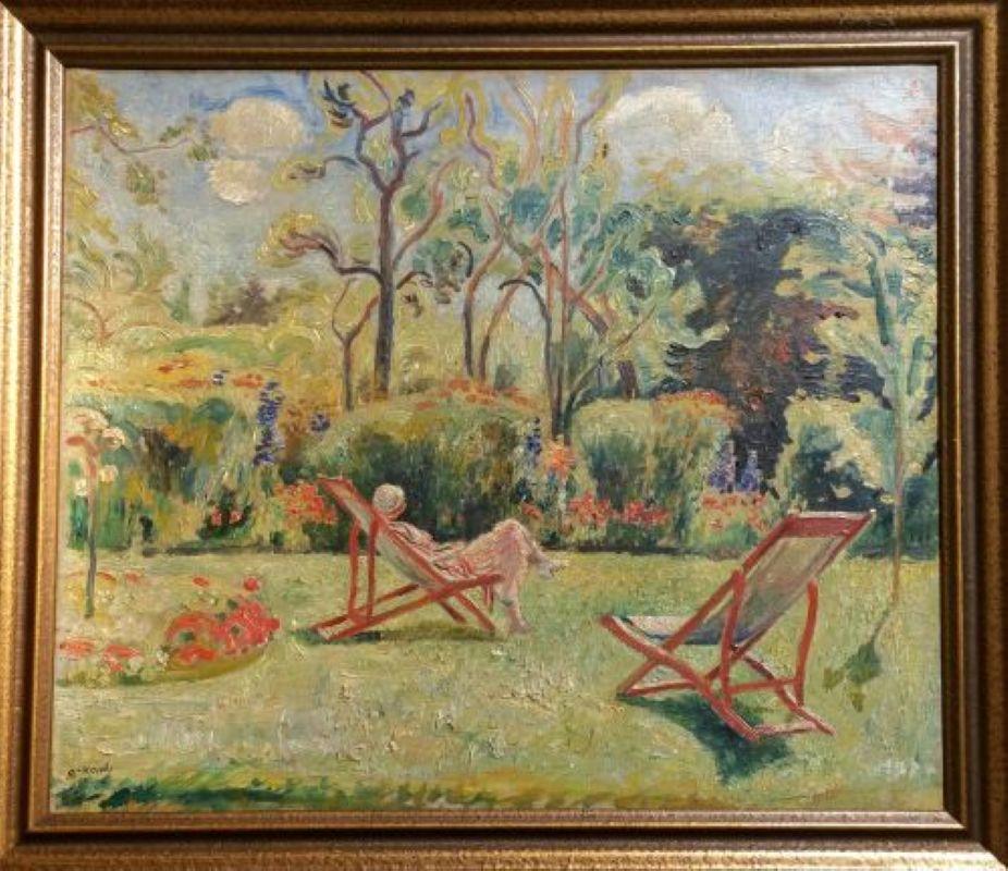Lady in the Garden by the Bay - Painting by Arne Kavli
