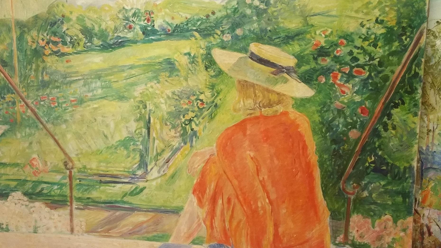 Landschaft mit Frau in Rot – Painting von Arne Kavli