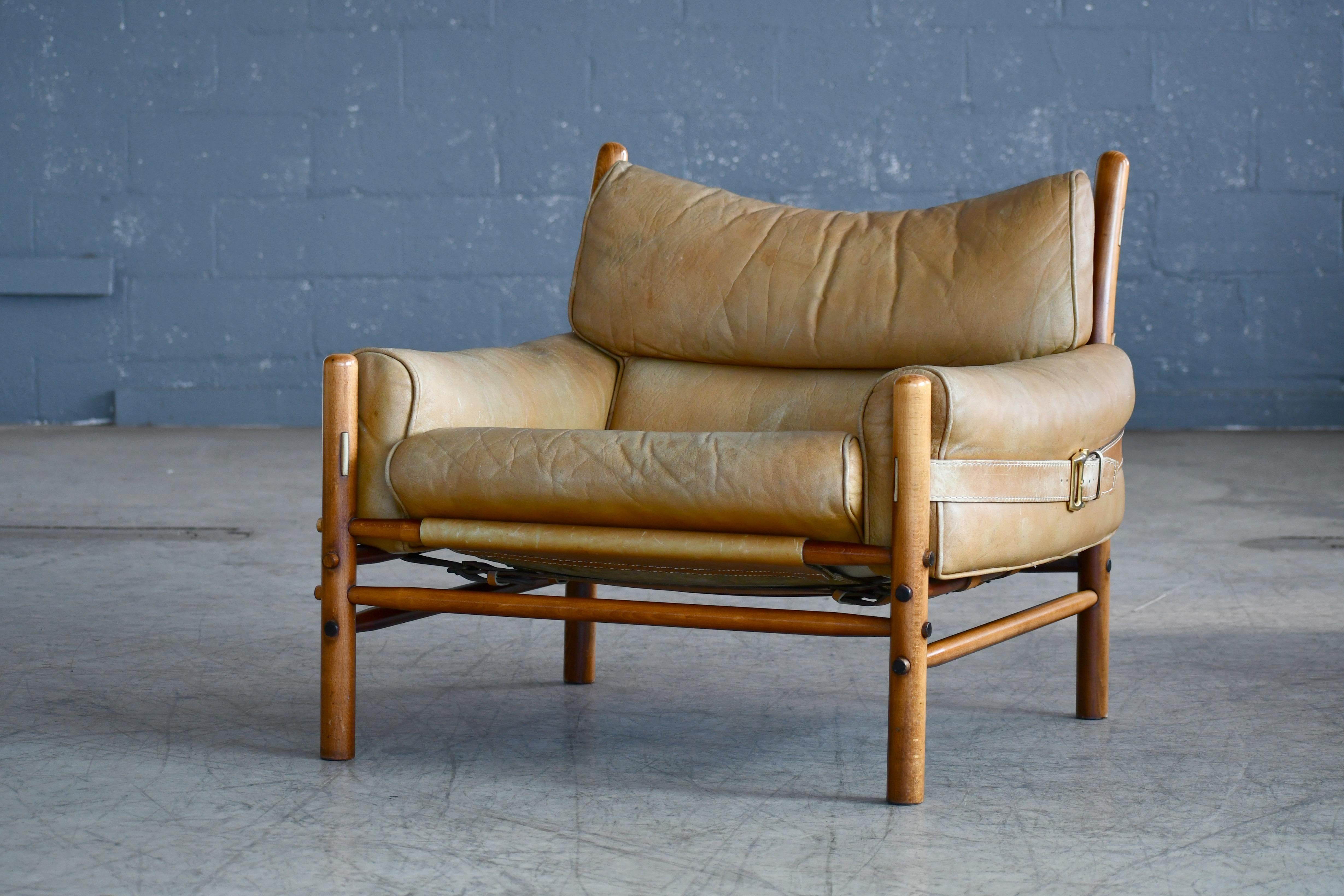 Mid-20th Century Arne Norell 1960s Safari Easy Chair Low Model Inca in Patinated Tan Leather