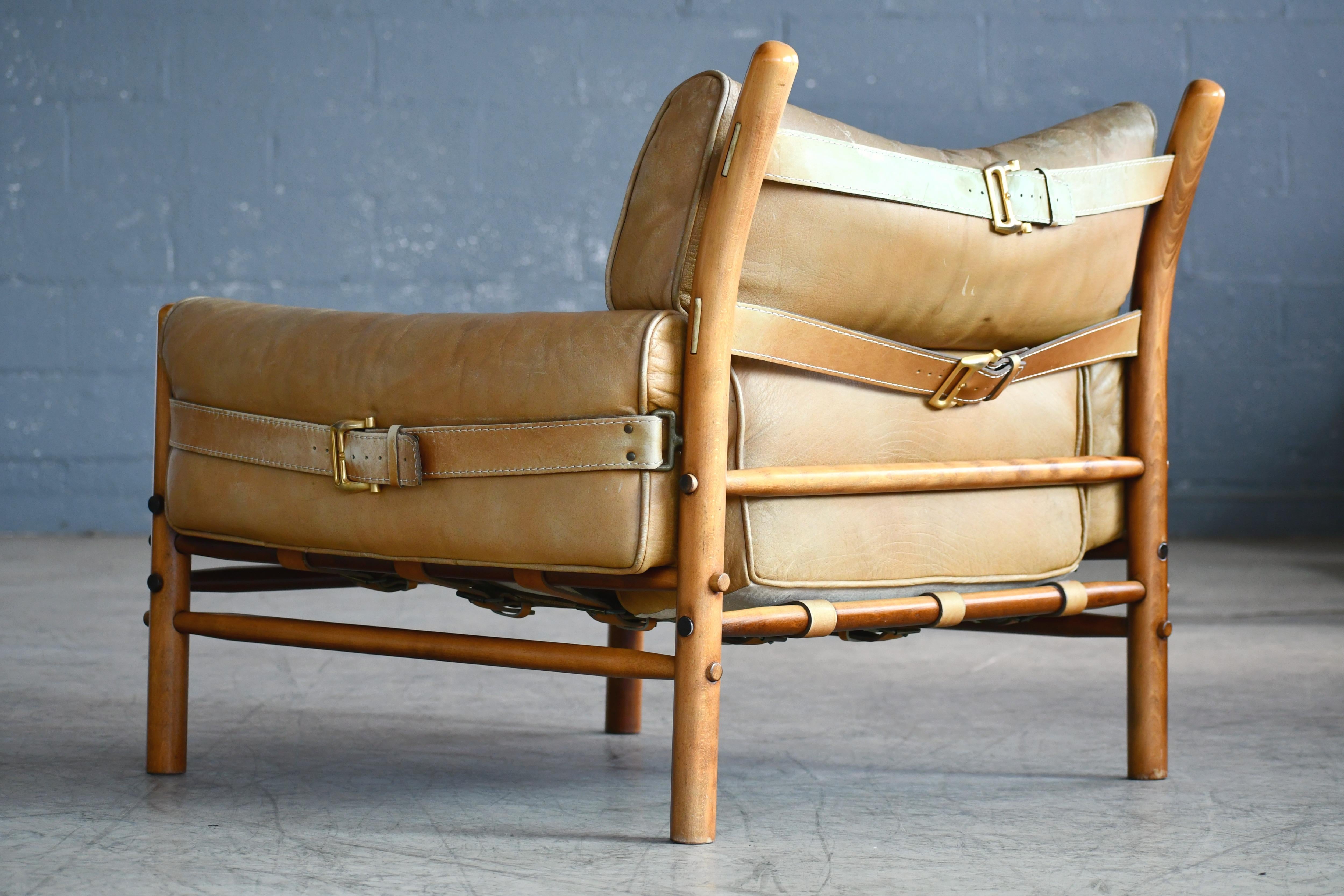Arne Norell 1960s Safari Easy Chair Low Model Inca in Patinated Tan Leather 2