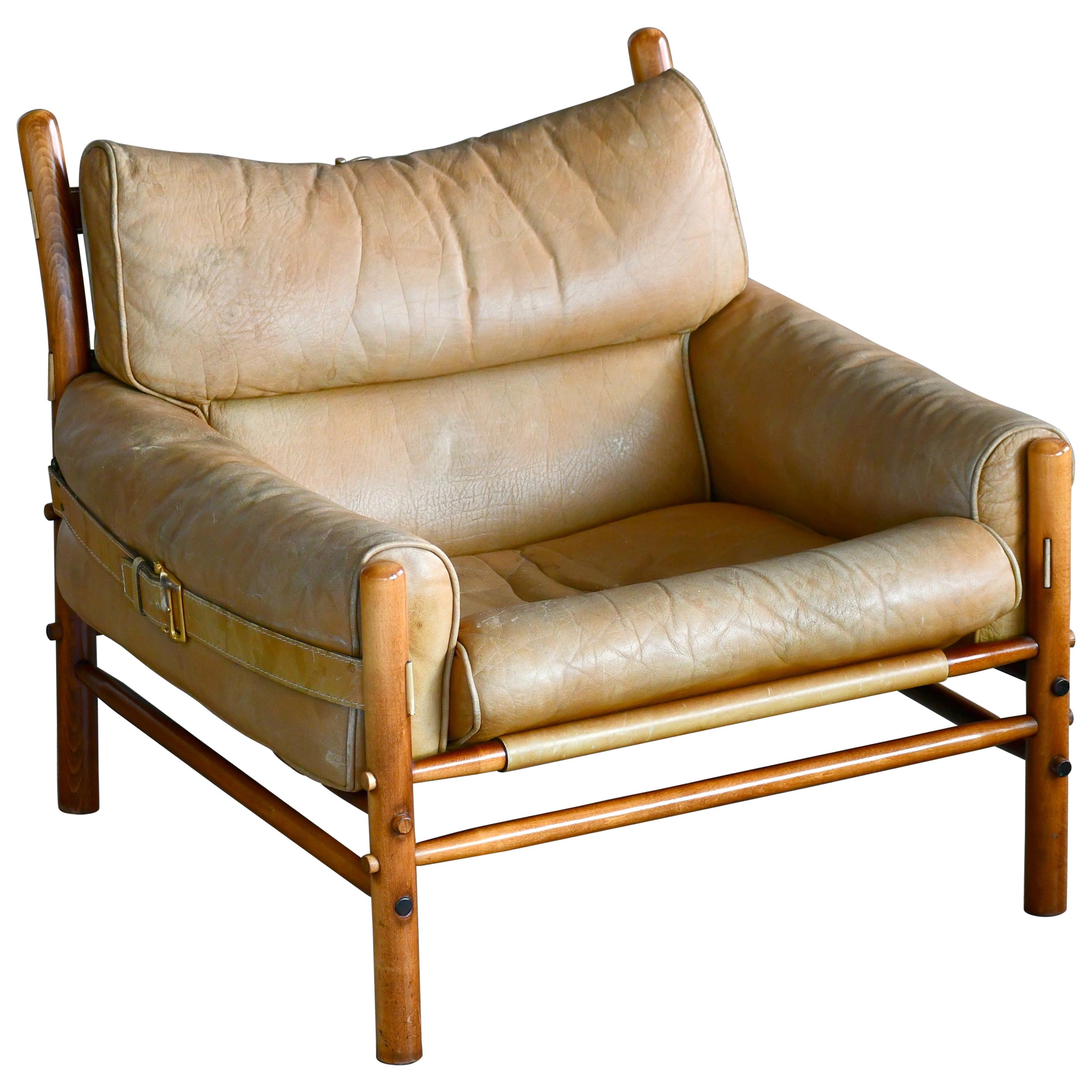Arne Norell 1960s Safari Easy Chair Low Model Inca in Patinated Tan Leather