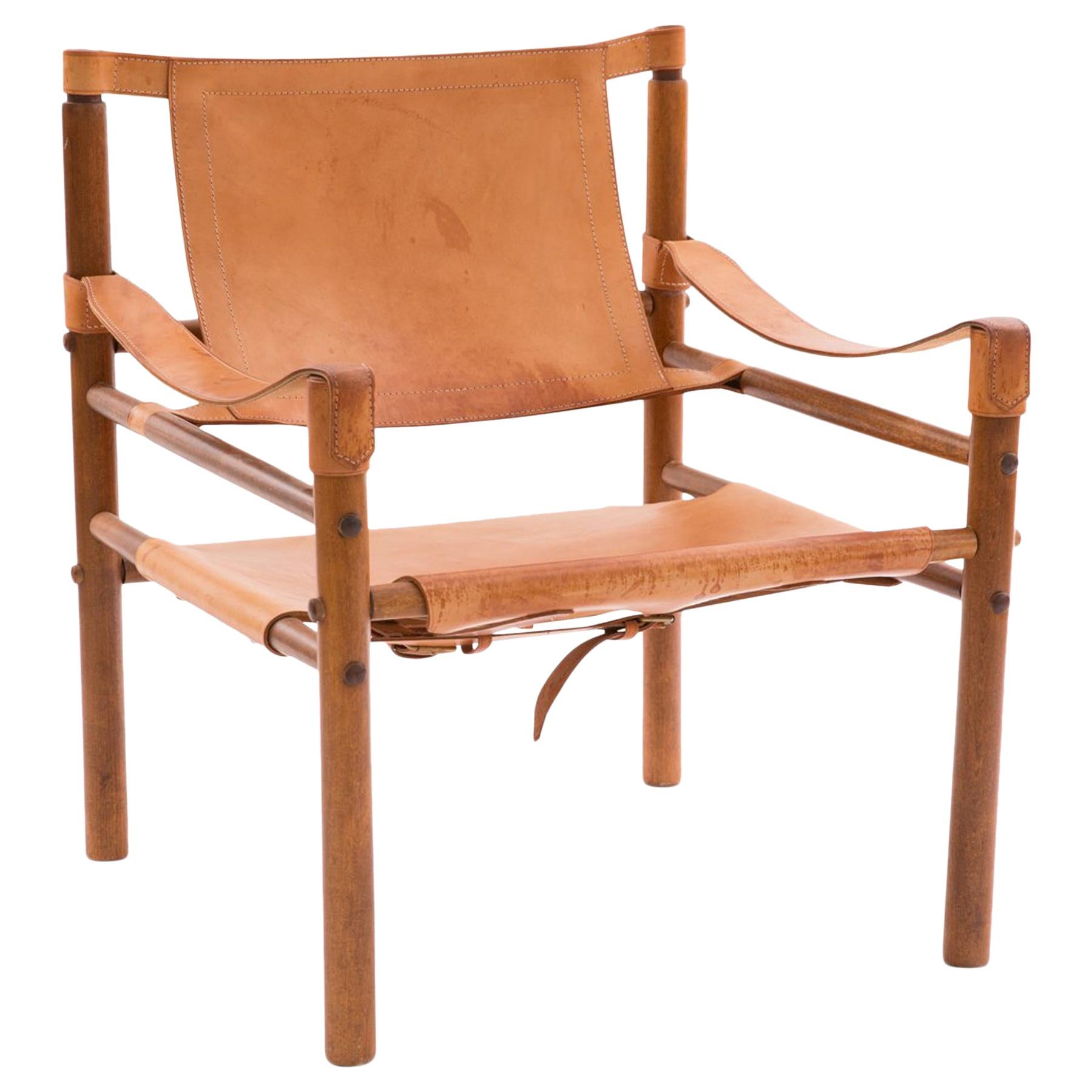 Arne Norell 1960s Safari Sling Chair in Tan Leather