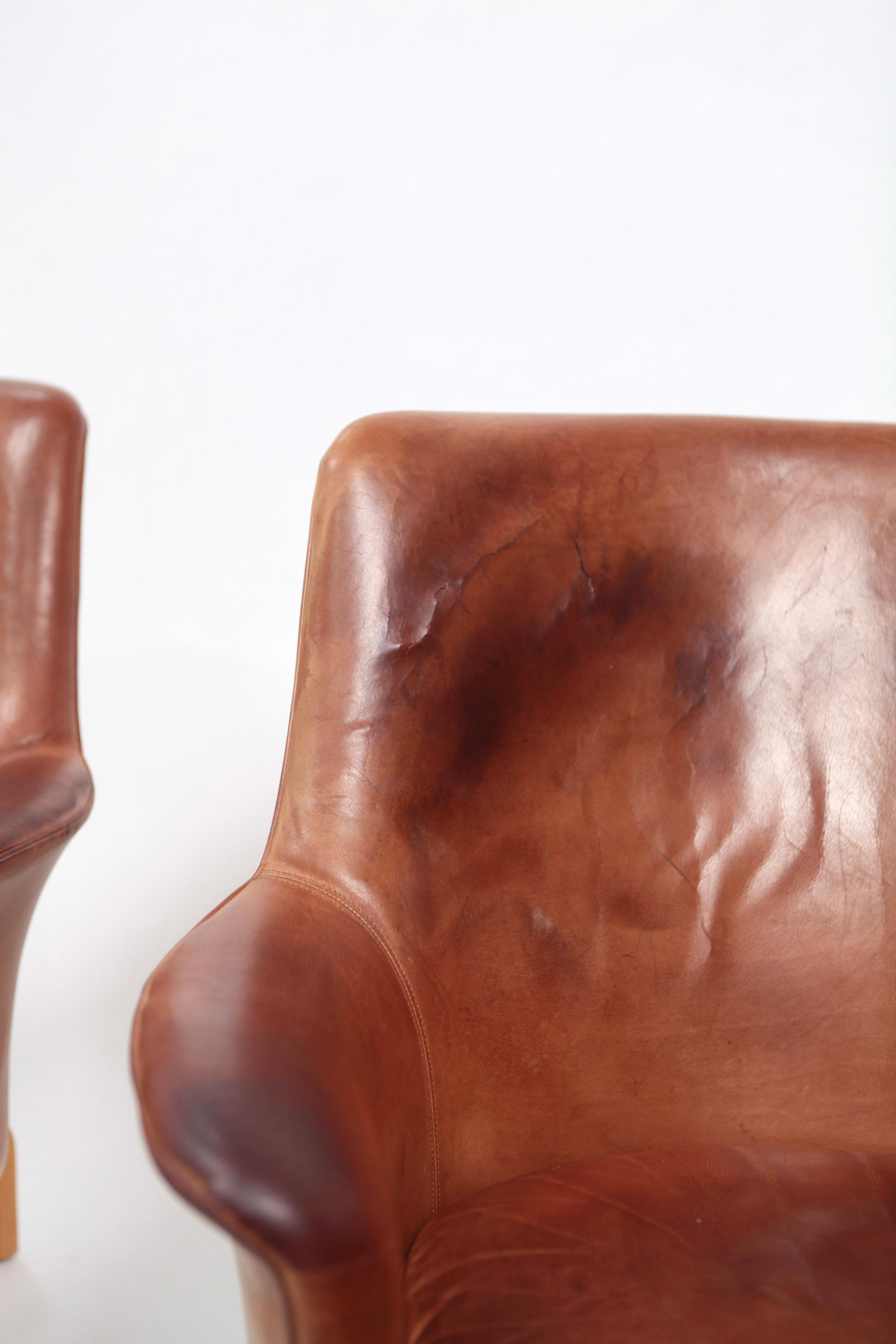Cuir Paire de fauteuils Pilot d'Arne Norell, en cuir et hêtre, Suède, 1967