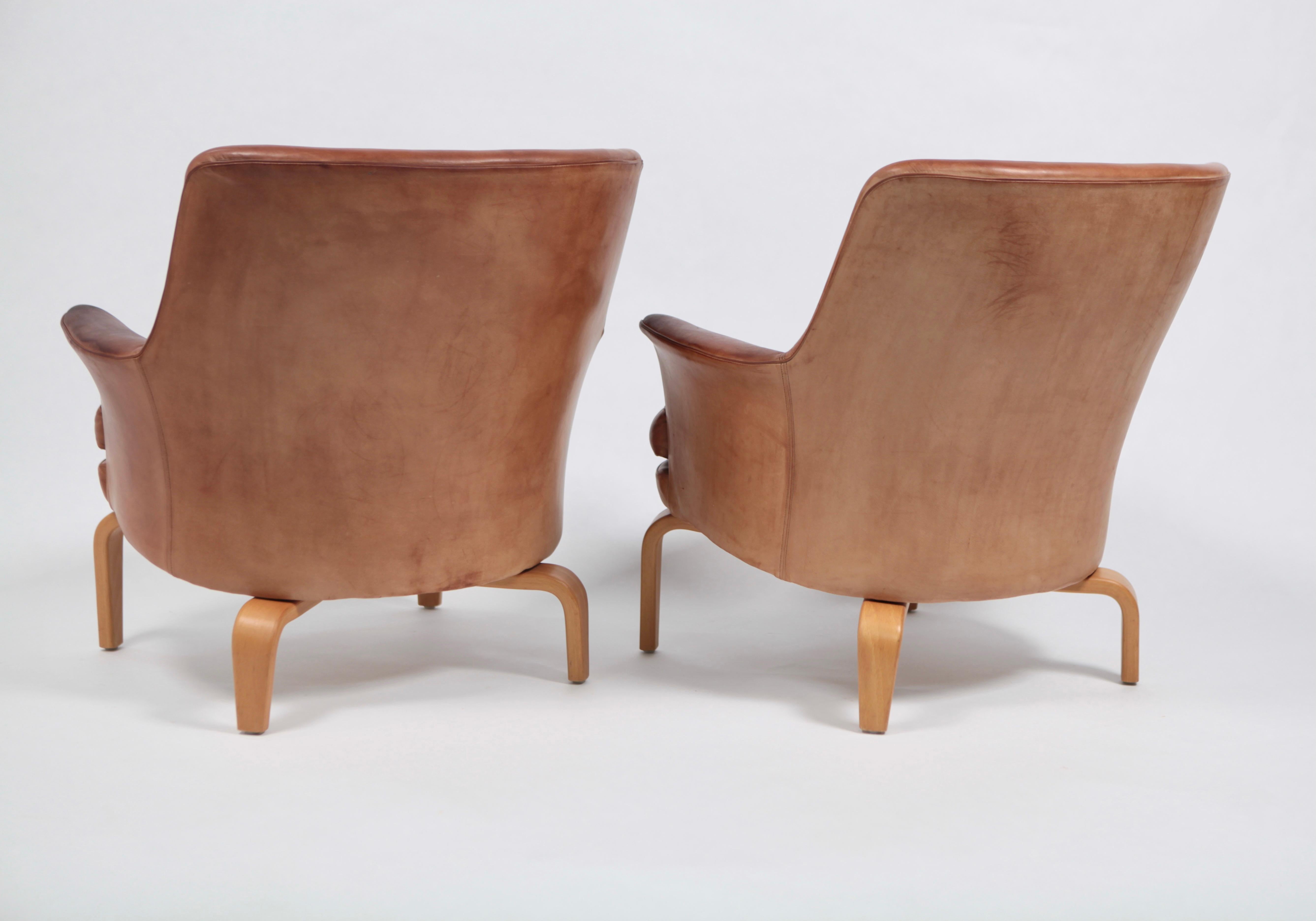 Paire de fauteuils Pilot d'Arne Norell, en cuir et hêtre, Suède, 1967 2