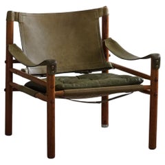 Arne Norell, Ab Aneby, "Sirocco" Safari Chair in Rosewood & Green Leather, 1960s