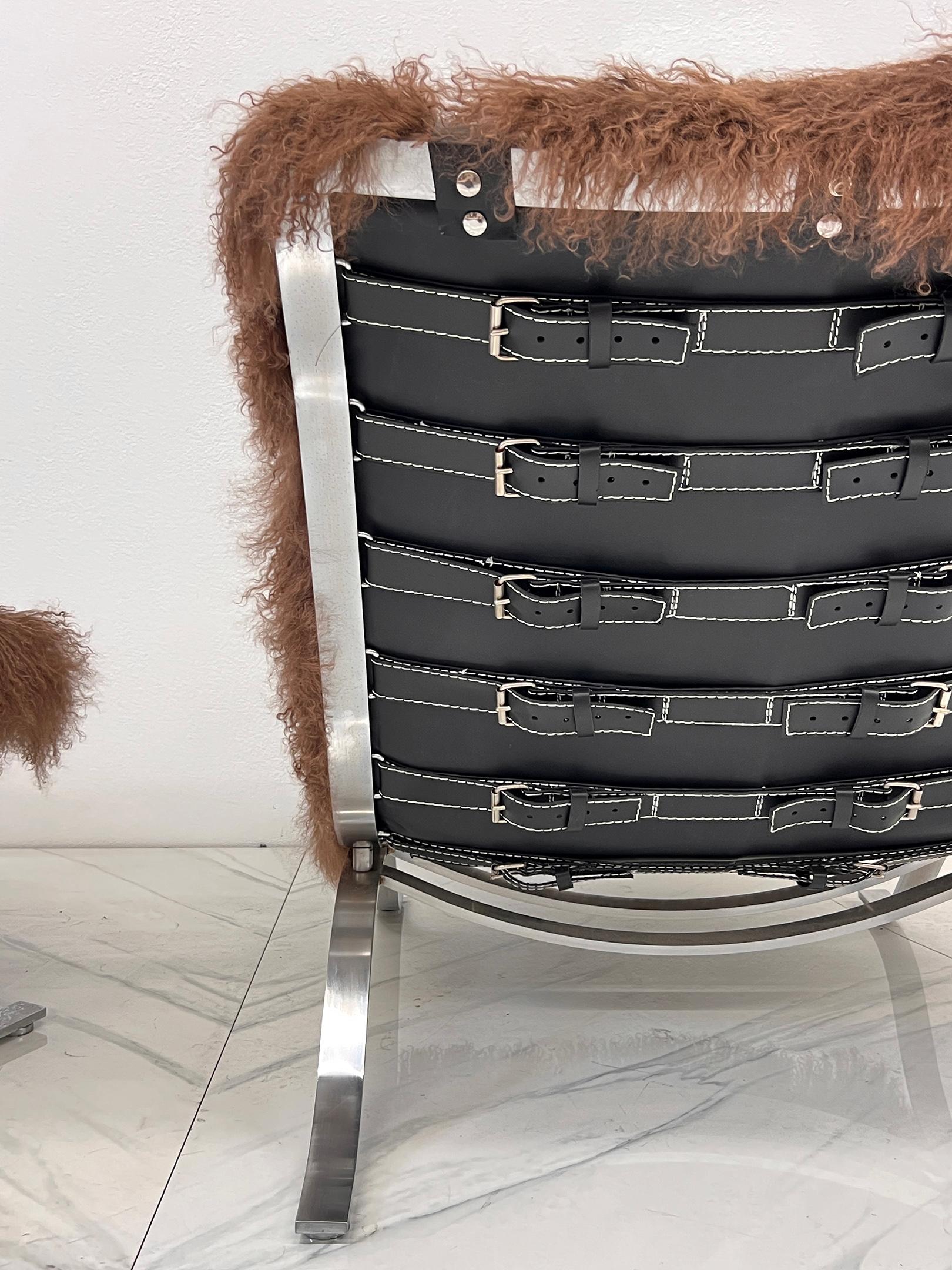 Arne Norell Ari Chair + Ottoman in Chocolate Mongolian Sheepskin, 1970's, Sweden In Good Condition For Sale In Culver City, CA