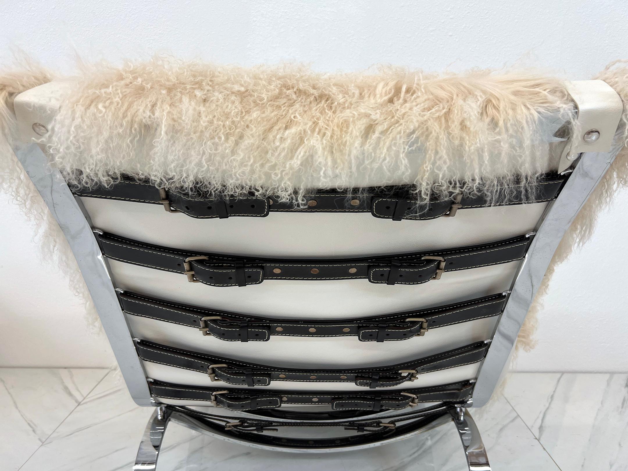 Arne Norell Ari Chairs in Mongolian Sheepskin and Leather, A Pair 8
