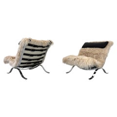 Arne Norell Ari Chairs in Mongolian Sheepskin and Leather, A Pair