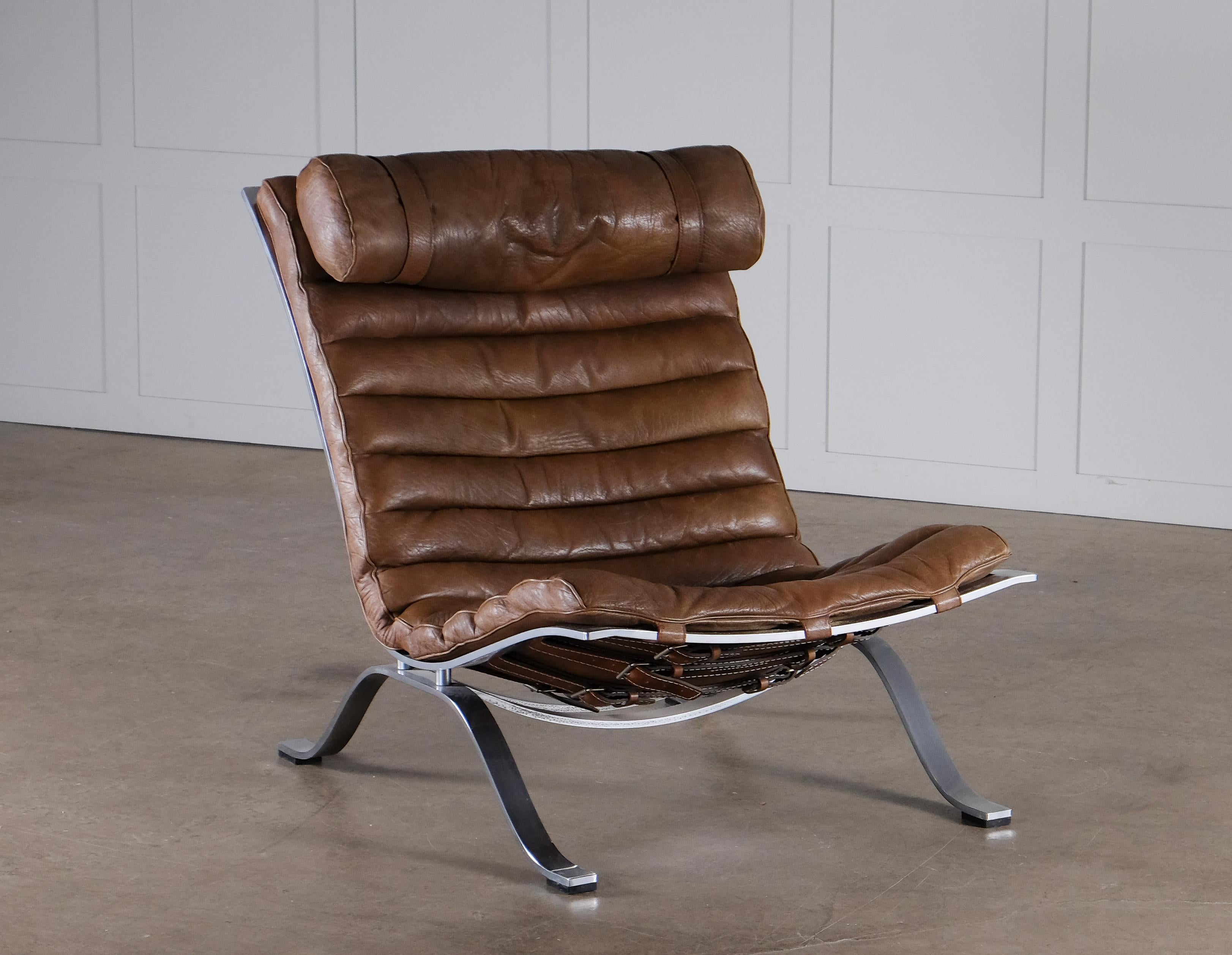 Swedish Arne Norell 'Ari' Easy Chair in Brown Leather, Sweden, 1970s For Sale