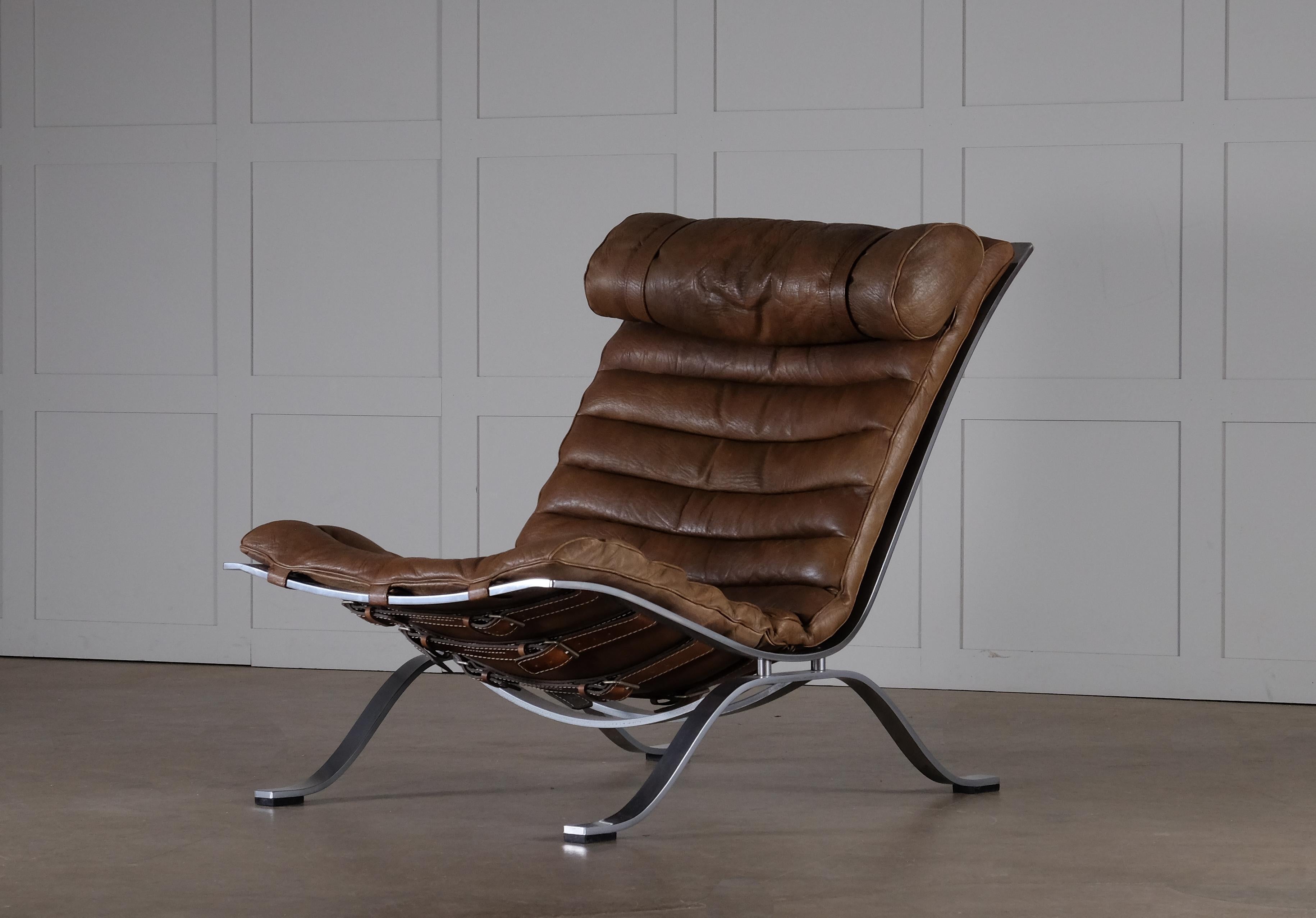 Fin du 20e siècle Fauteuil Arne Norells en cuir Brown, Suède, années 1970 en vente