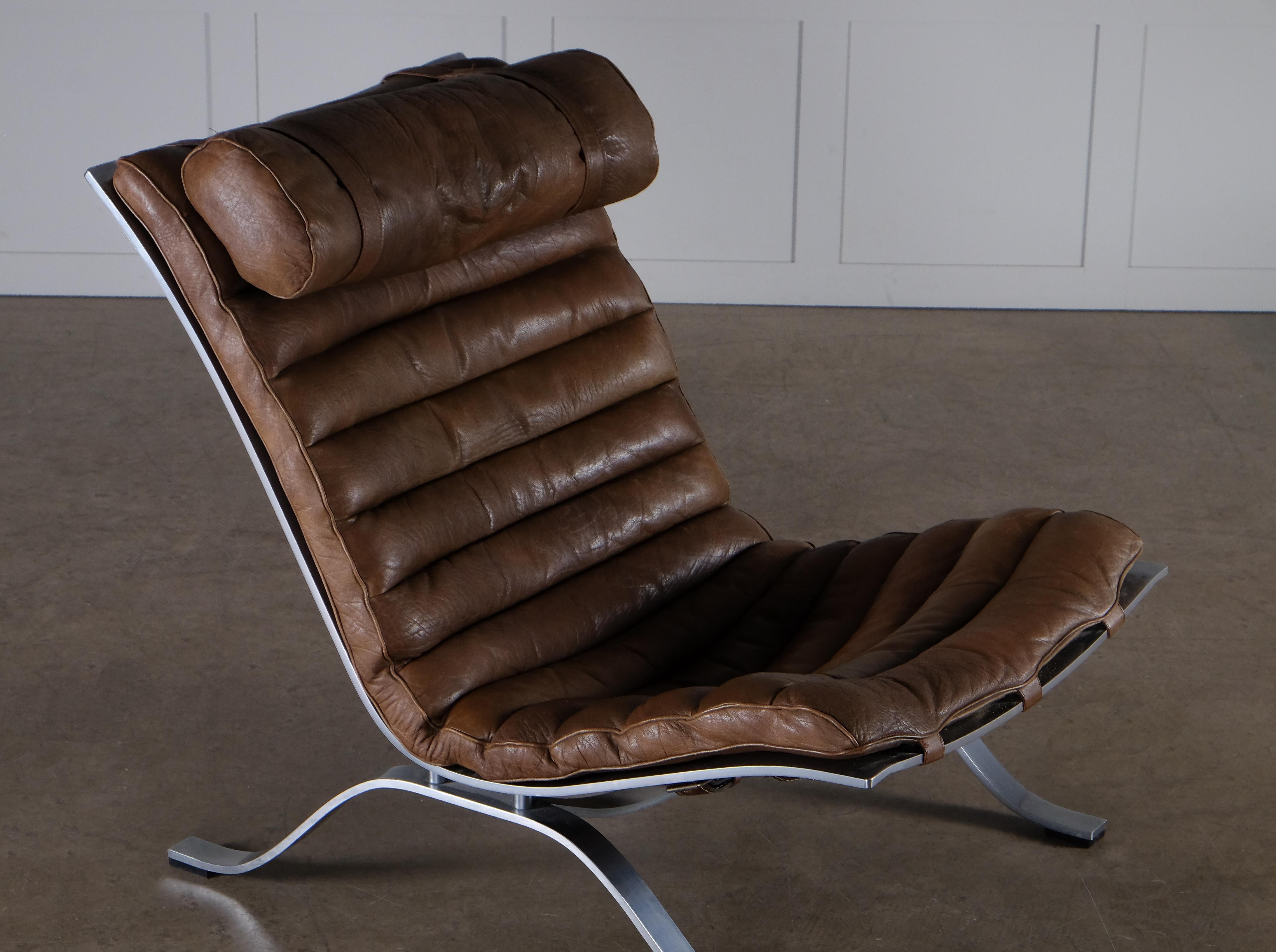 Arne Norell 'Ari' Easy Chair in Brown Leather, Sweden, 1970s For Sale 3