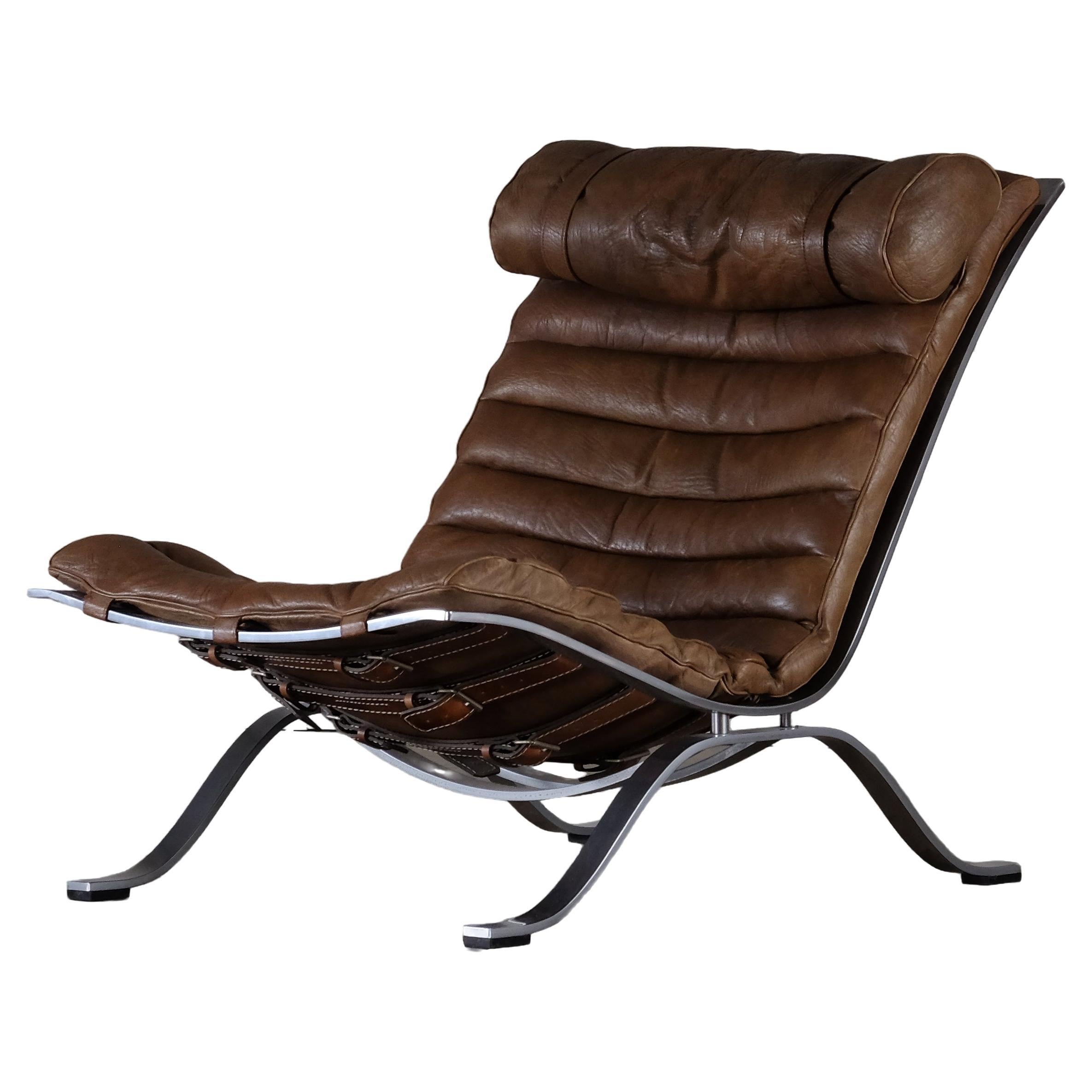 Arne Norell 'Ari' Easy Chair in Brown Leather, Sweden, 1970s For Sale