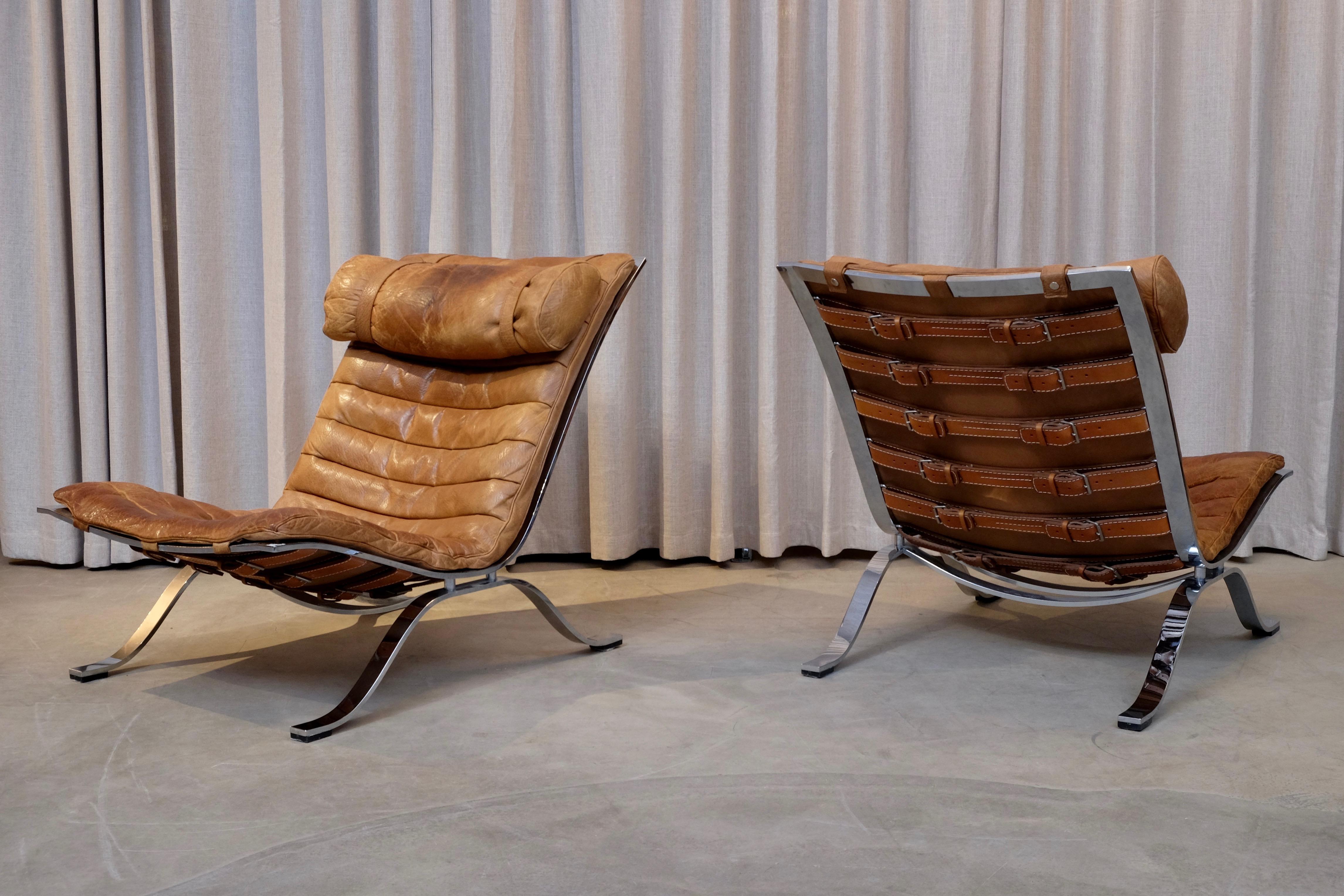 Arne Norell Ari Easy Chairs in Cognac Brown Leather, Sweden, 1960s For Sale 4