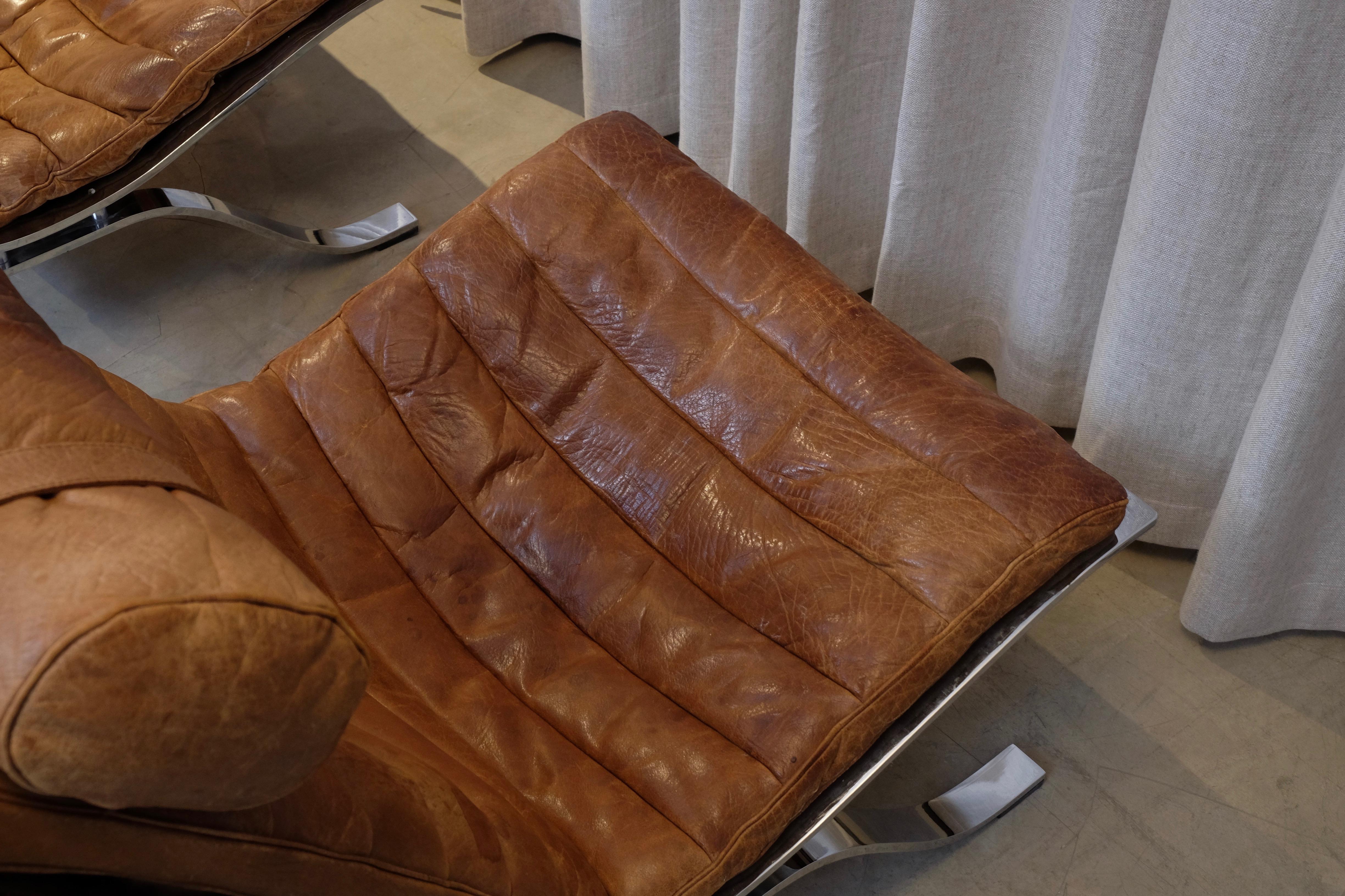 Arne Norell Ari Easy Chairs in Cognac Brown Leather, Sweden, 1960s For Sale 6