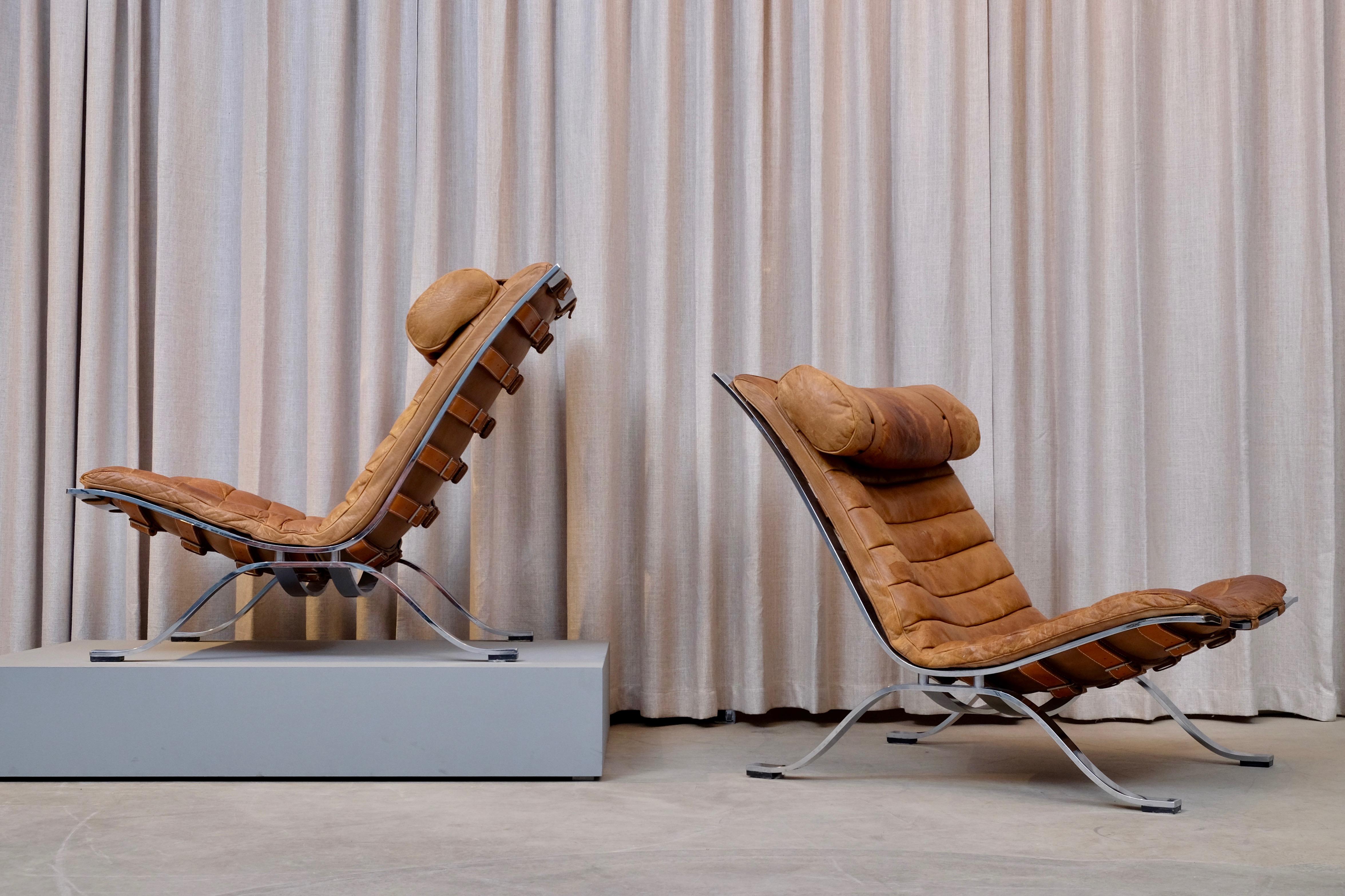 Arne Norell Ari Easy Chairs in Cognac Brown Leather, Sweden, 1960s For Sale 10