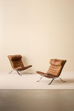 Arne Norell Ari Easy Chairs in Cognac Brown Leather, Sweden, 1960s