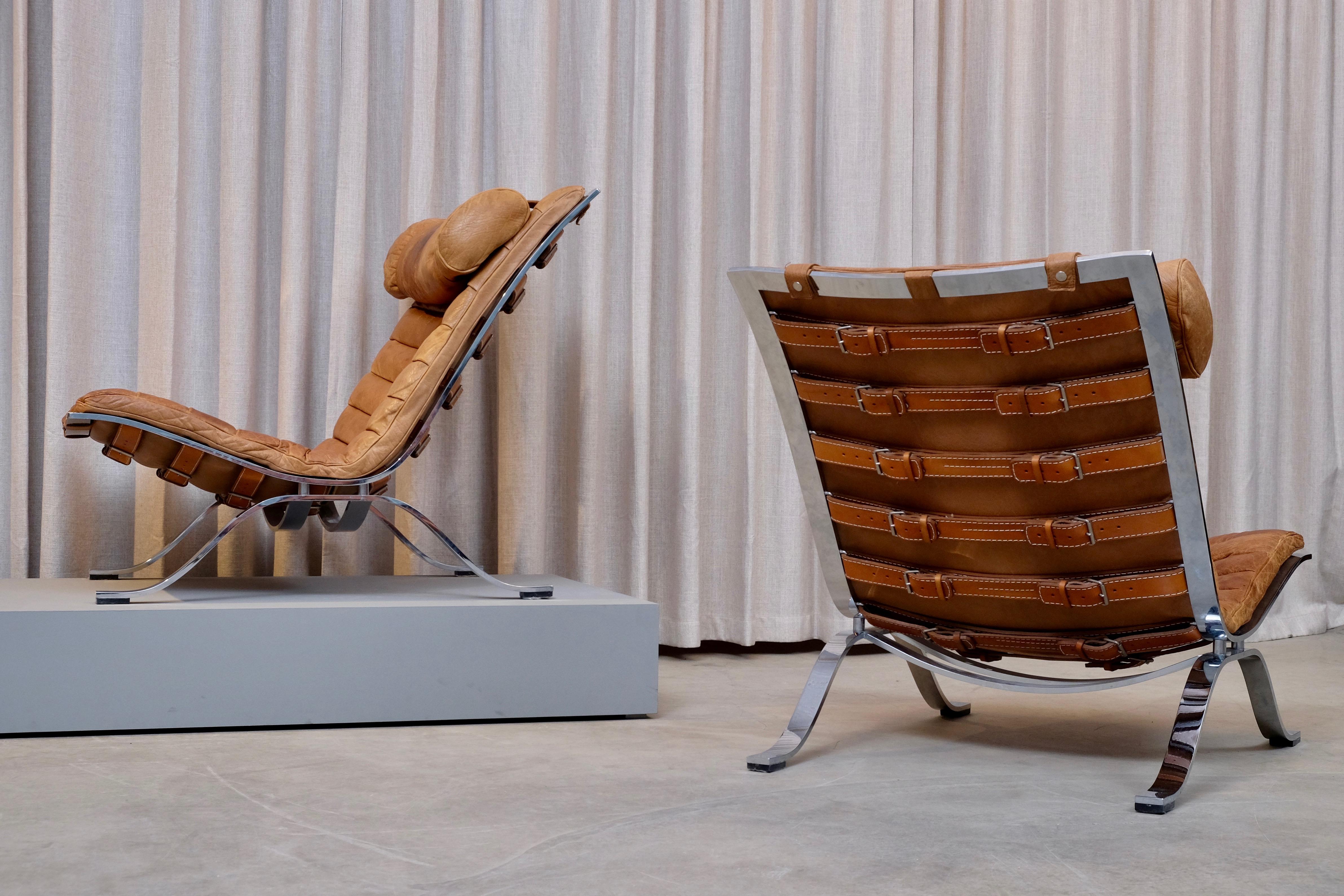 Arne Norell Ari Easy Chairs aus cognacbraunem Leder, Schweden, 1960er Jahre (Skandinavische Moderne) im Angebot