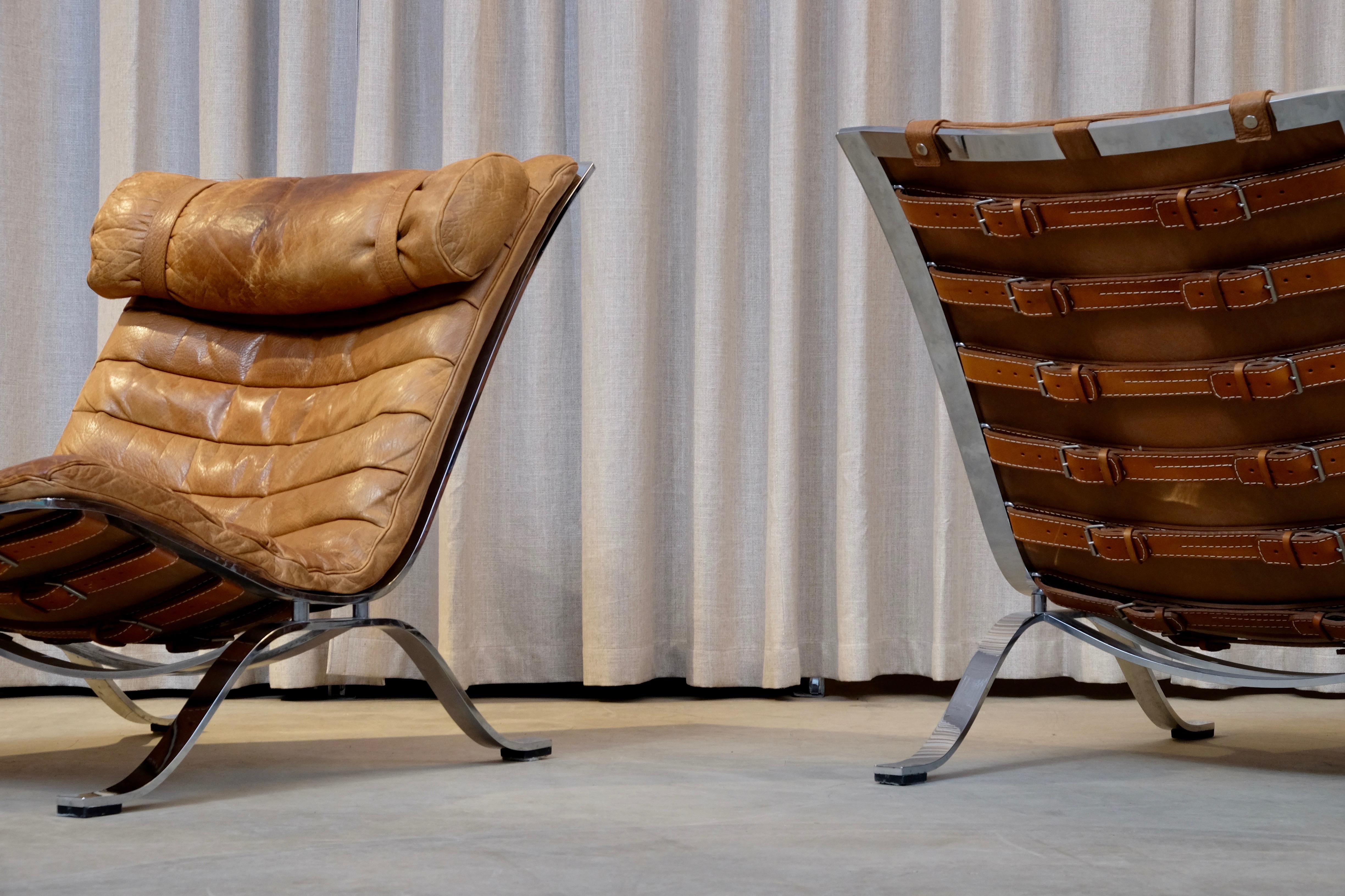 Swedish Arne Norell Ari Easy Chairs in Cognac Brown Leather, Sweden, 1960s For Sale