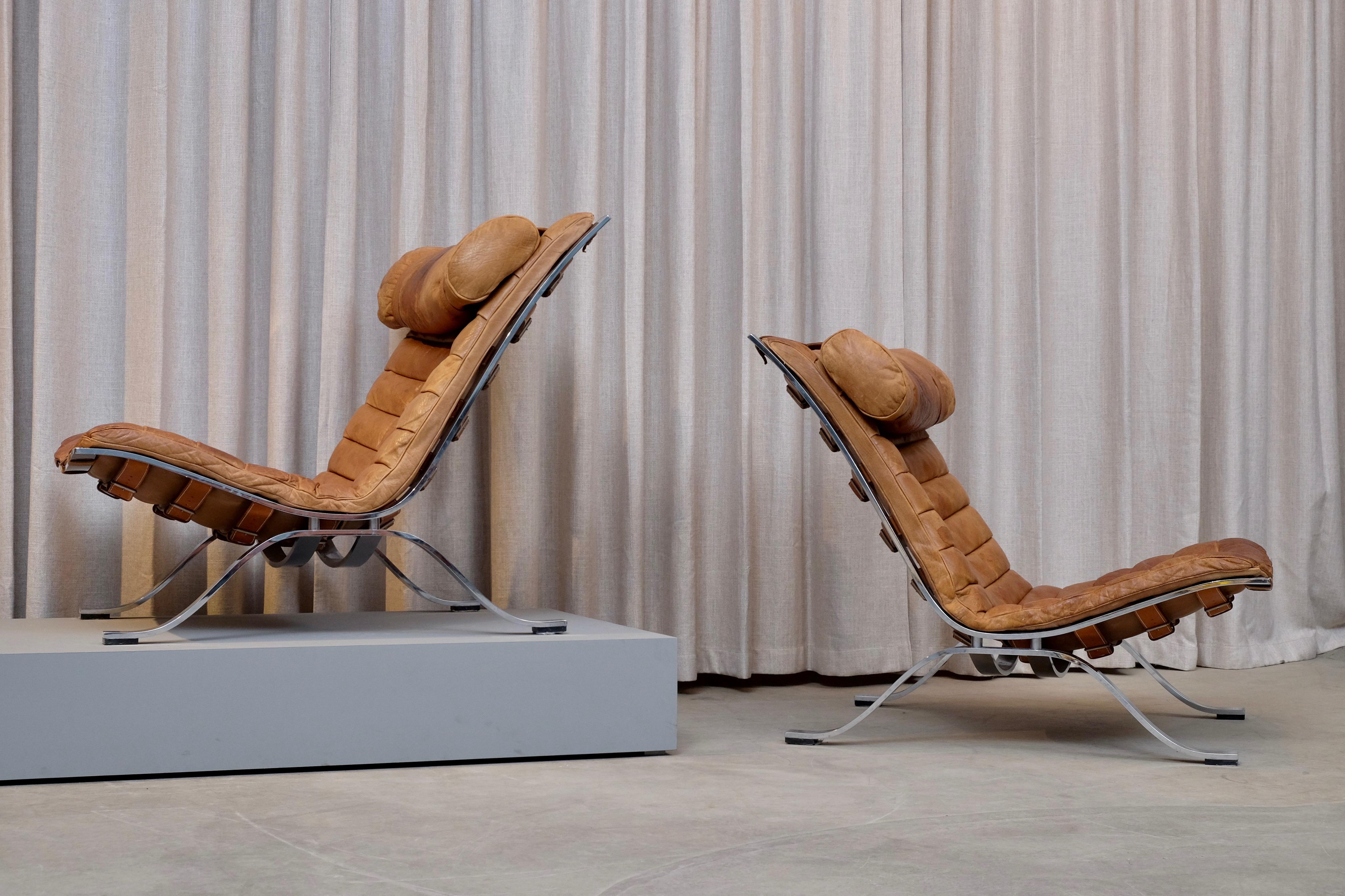 Fauteuils Ari d'Arne Norell en cuir marron cognac, Suède, années 1960 Bon état à Stockholm, SE