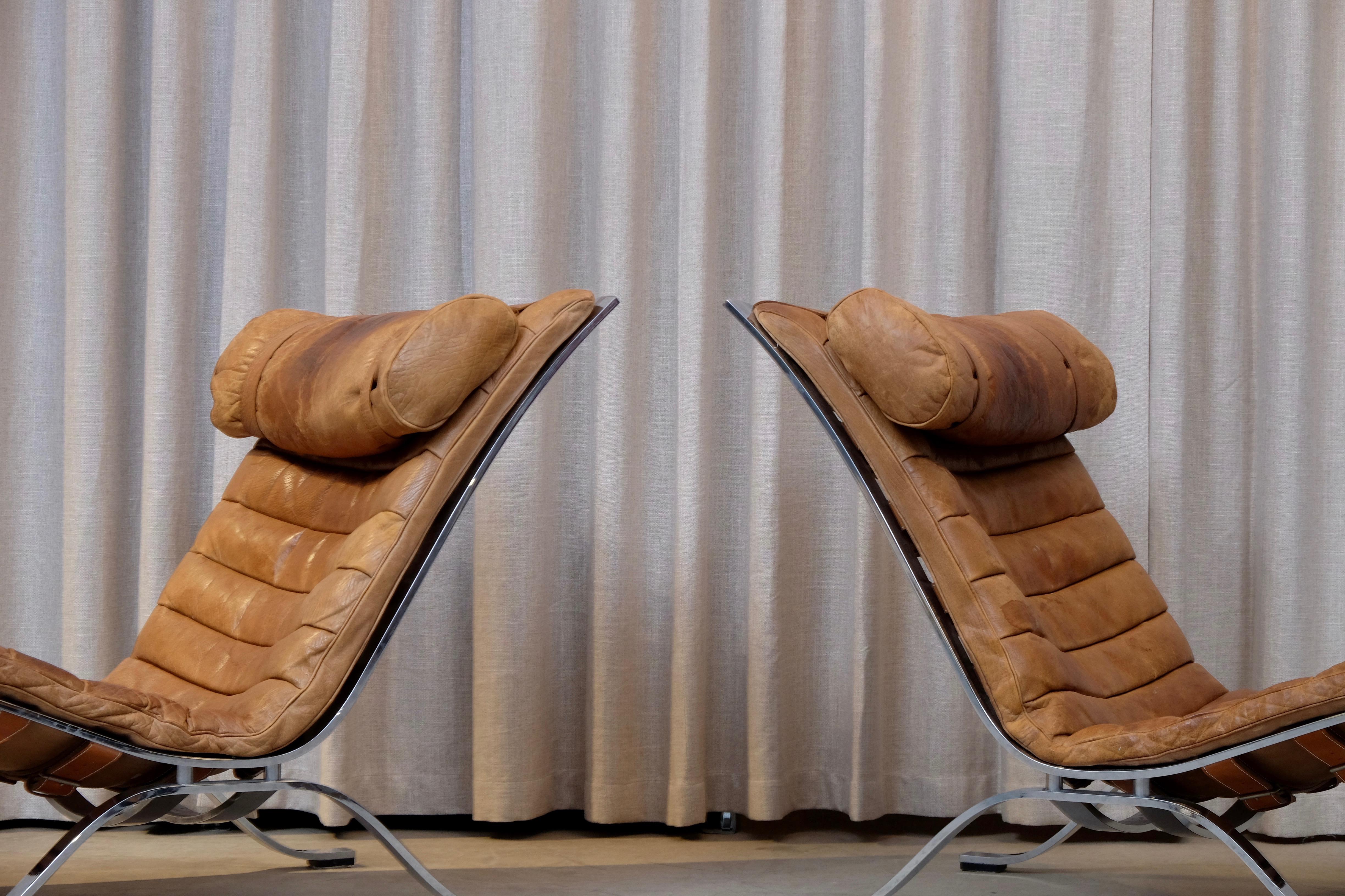 Arne Norell Ari Easy Chairs in Cognac Brown Leather, Sweden, 1960s For Sale 2