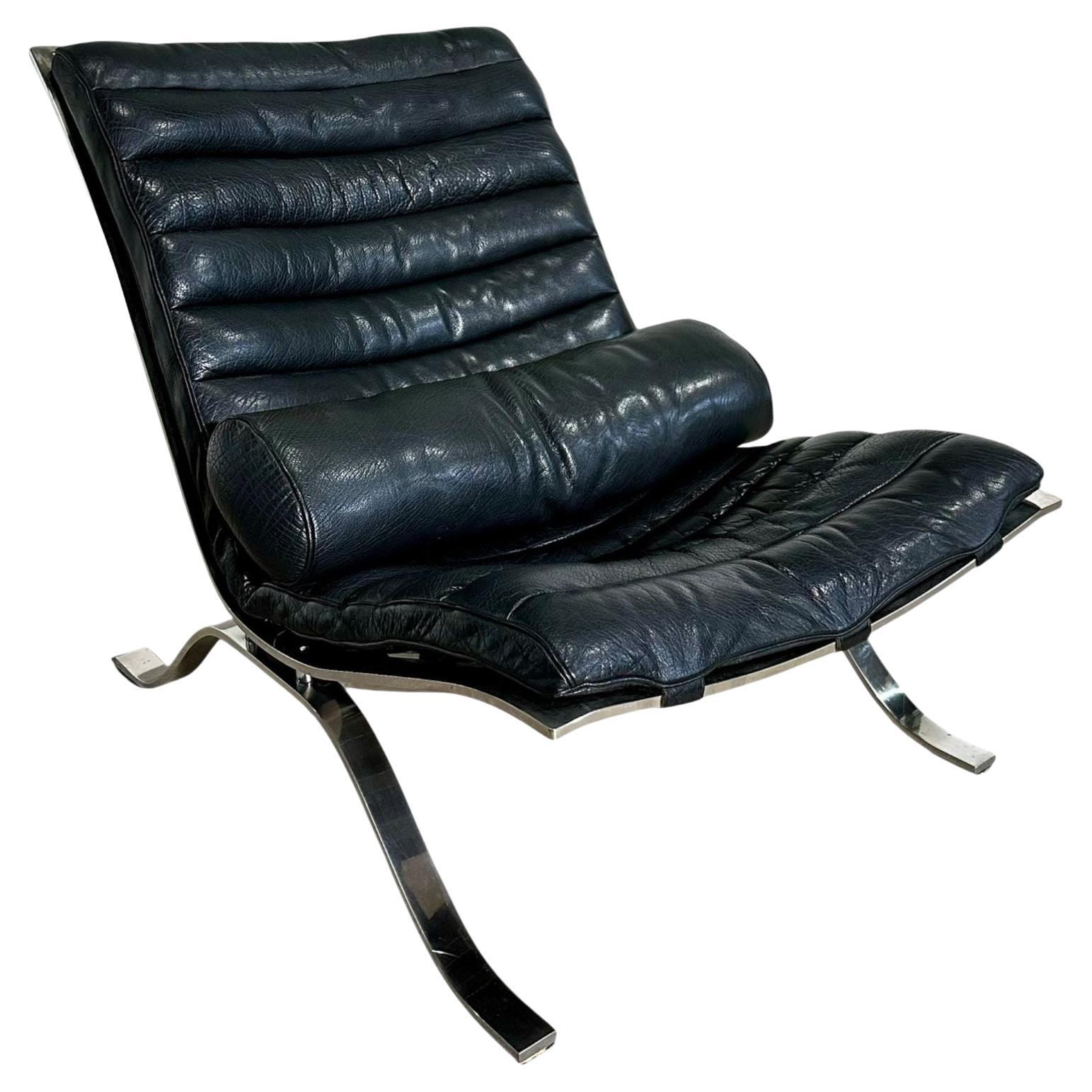 Arne Norell "Ari" Silla de salón de cuero y acero, Suecia 1970 en venta