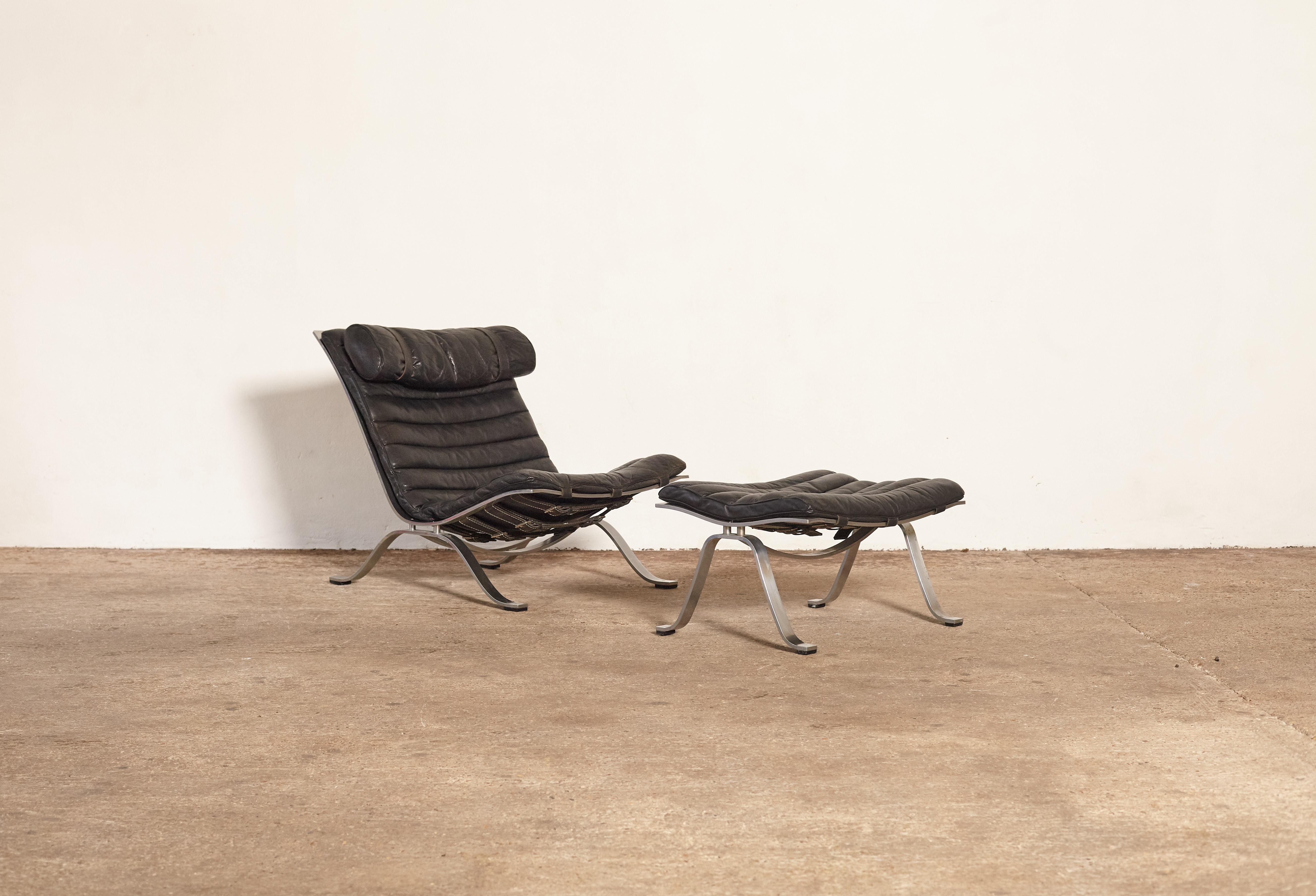 Mid-Century Modern Arne Norell Ari Lounge Chair and Ottoman, 1970s, Sweden