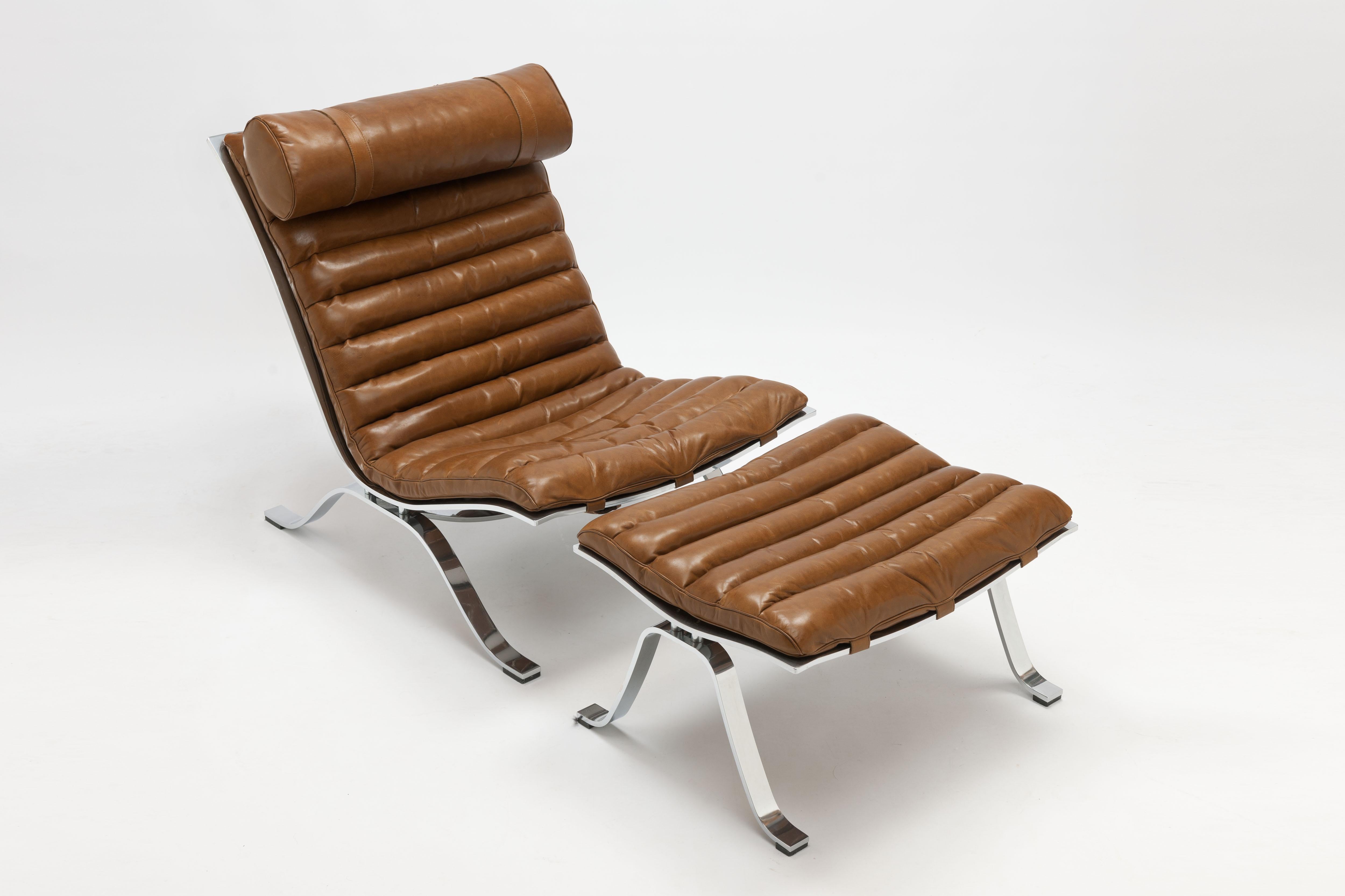 Scandinavian Modern Arne Norell Ari Lounge Chair and Ottoman in Bronze Leather