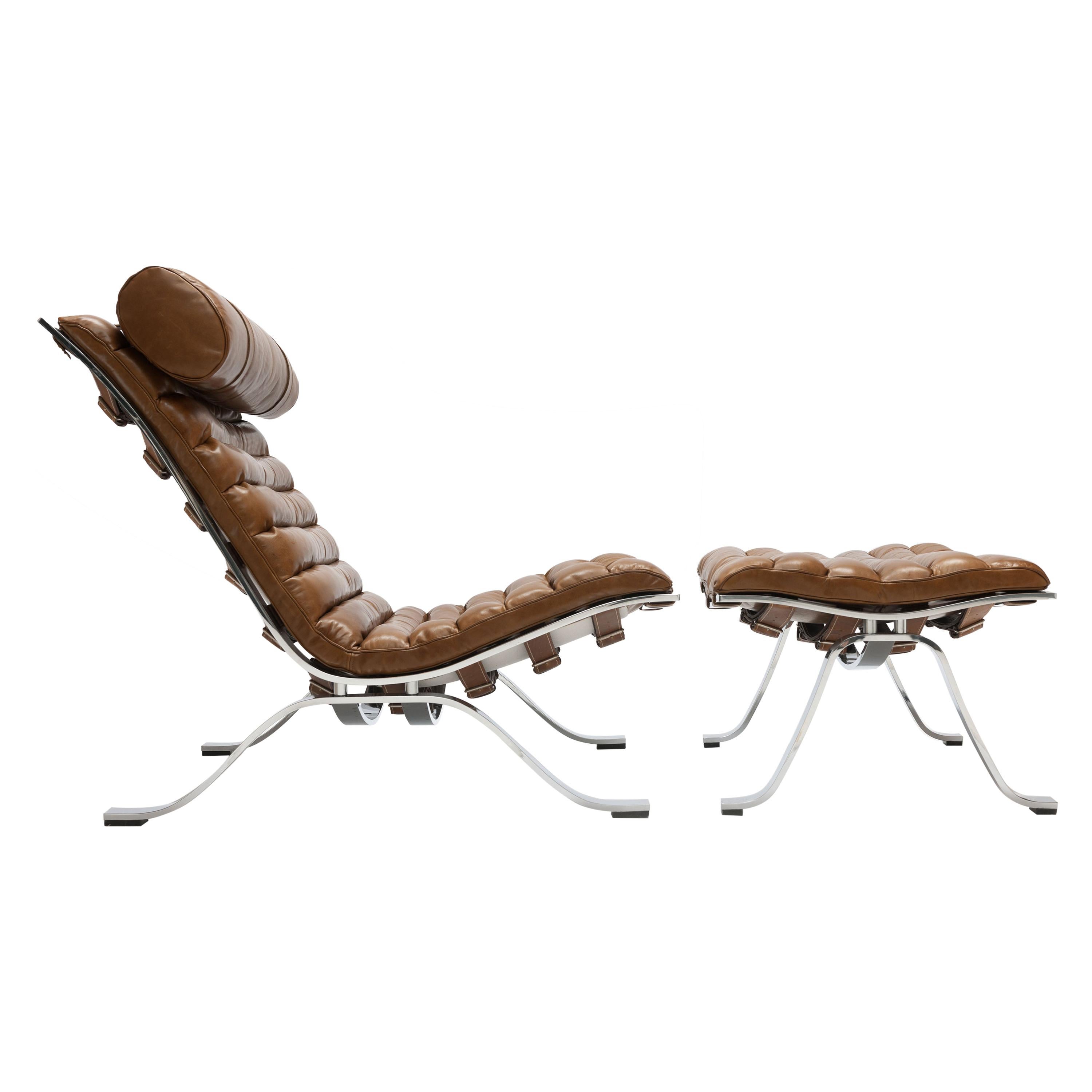 Arne Norell Ari Lounge Chair and Ottoman in Bronze Leather