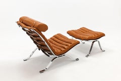 Arne Norell Ari Loungesessel & Ottomane, neu cognacfarbenes Leder