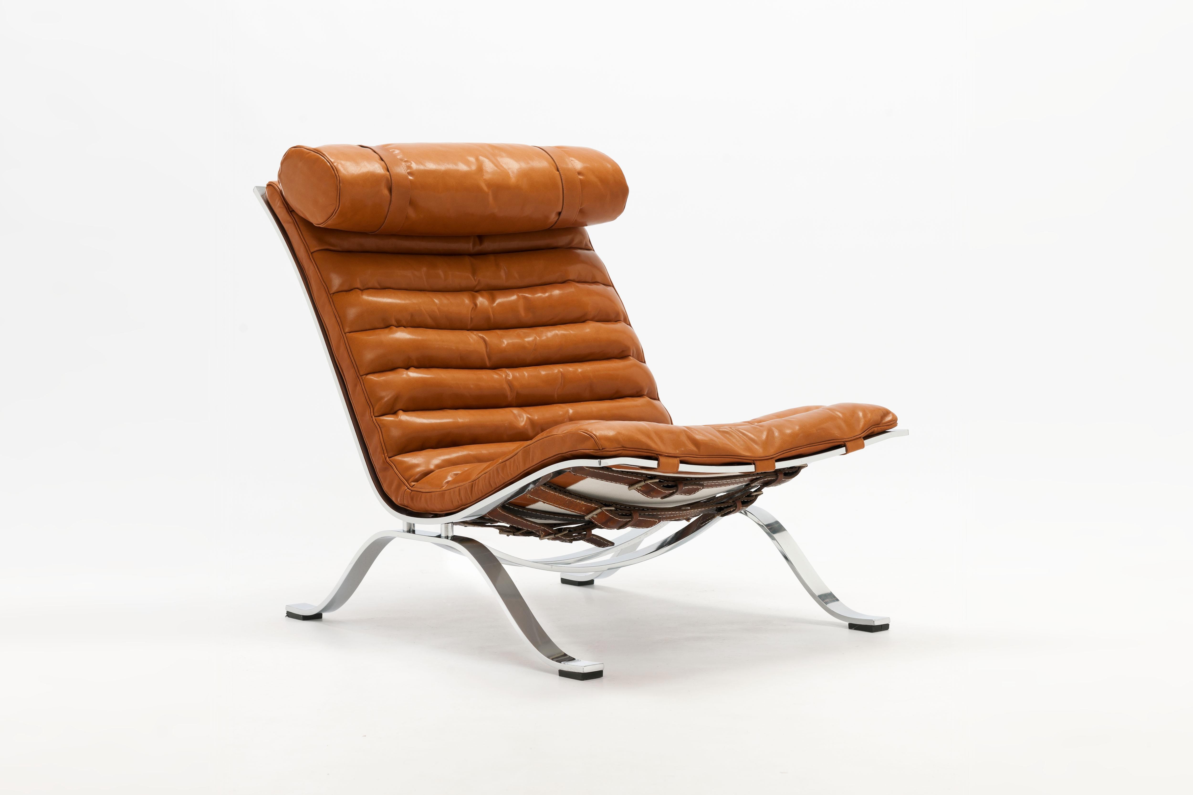 Scandinavian Modern Arne Norell Ari Lounge Chair & Ottoman, New Cognac Leather