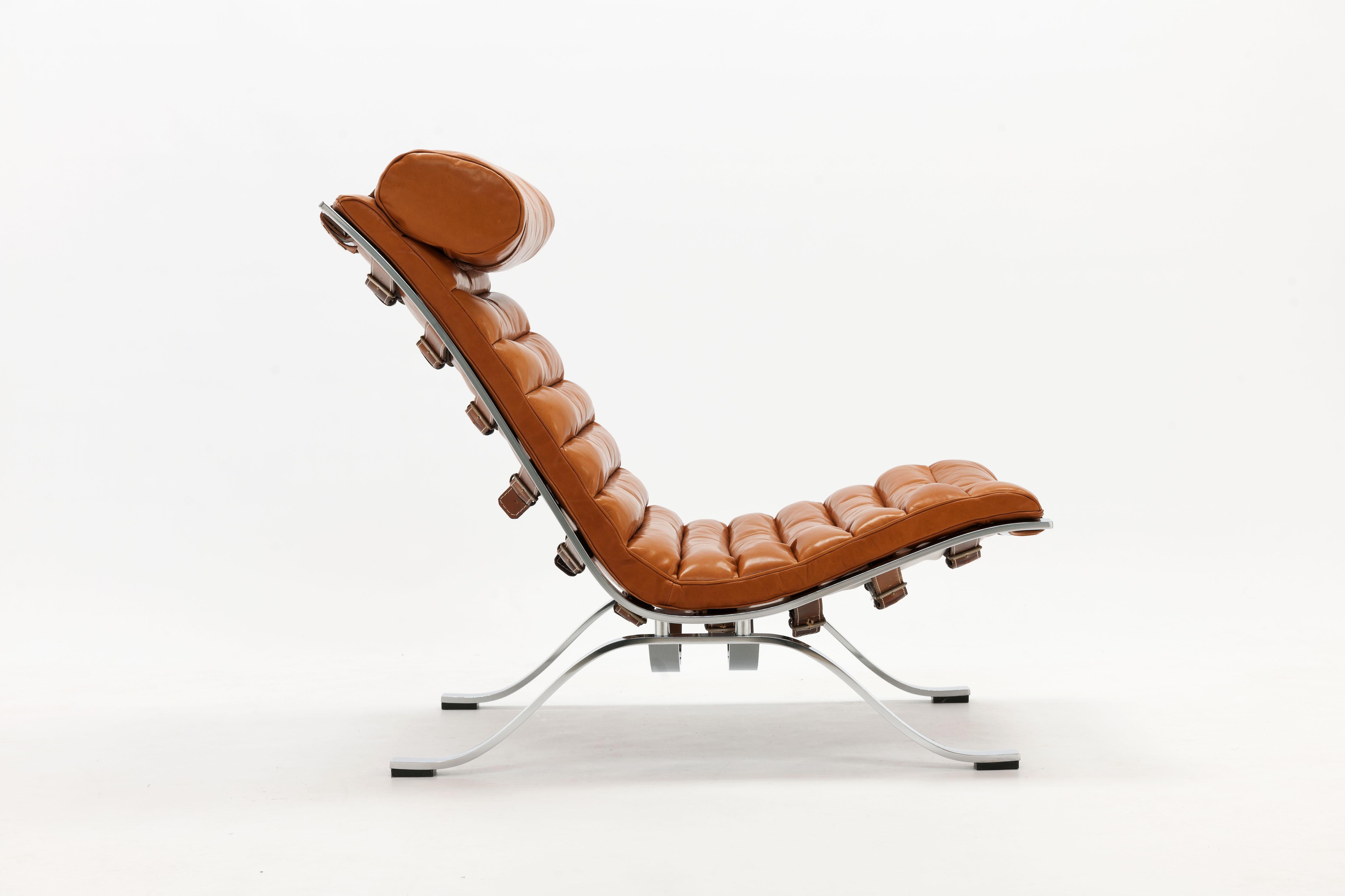 Swedish Arne Norell Ari Lounge Chair & Ottoman, New Cognac Leather