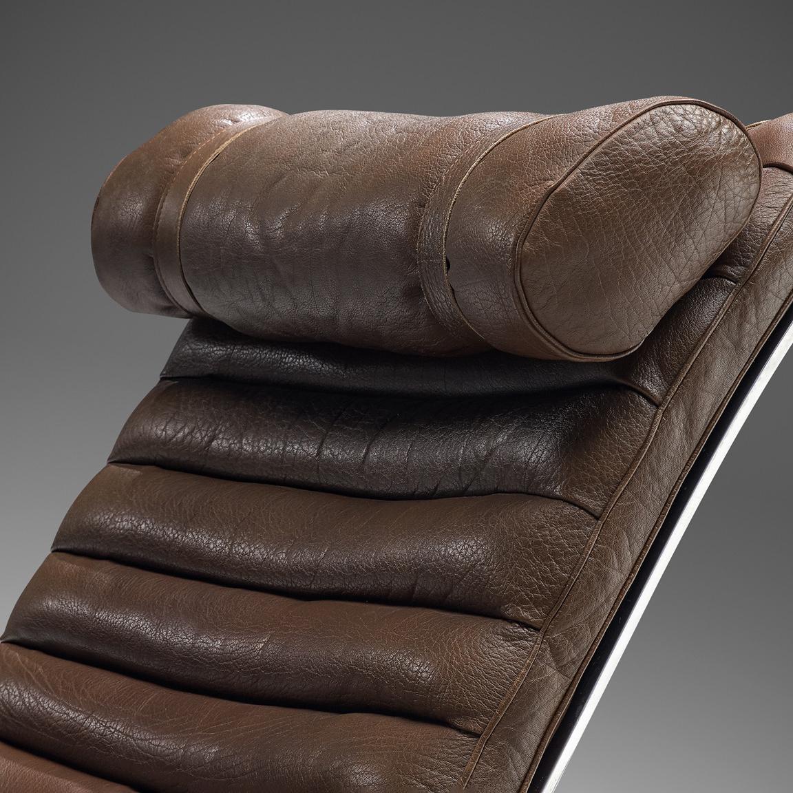 Danish Arne Norell 'Ari' Lounge Chair and Ottoman in Dark Brown Leather