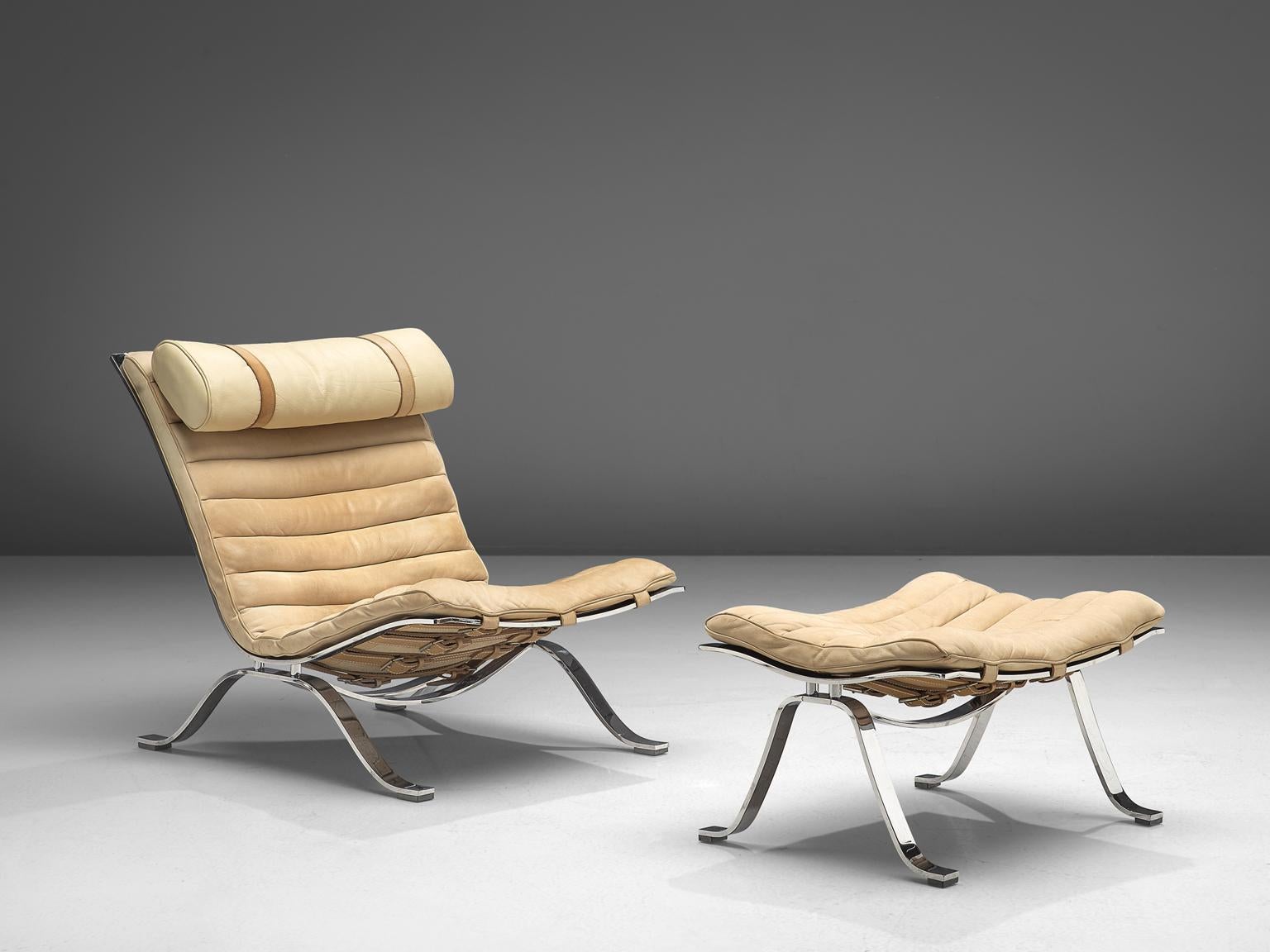 Mid-Century Modern Arne Norell ' Ari' Lounge Chair and Ottoman in Leather