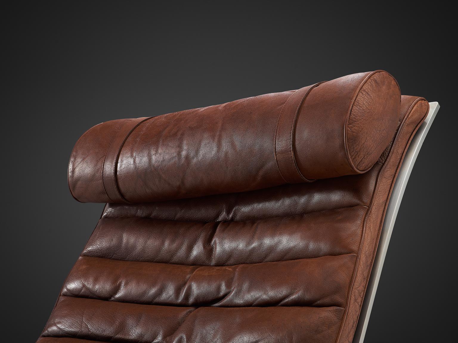 Steel Arne Norell 'Ari' Lounge Chair and Ottoman in Leather