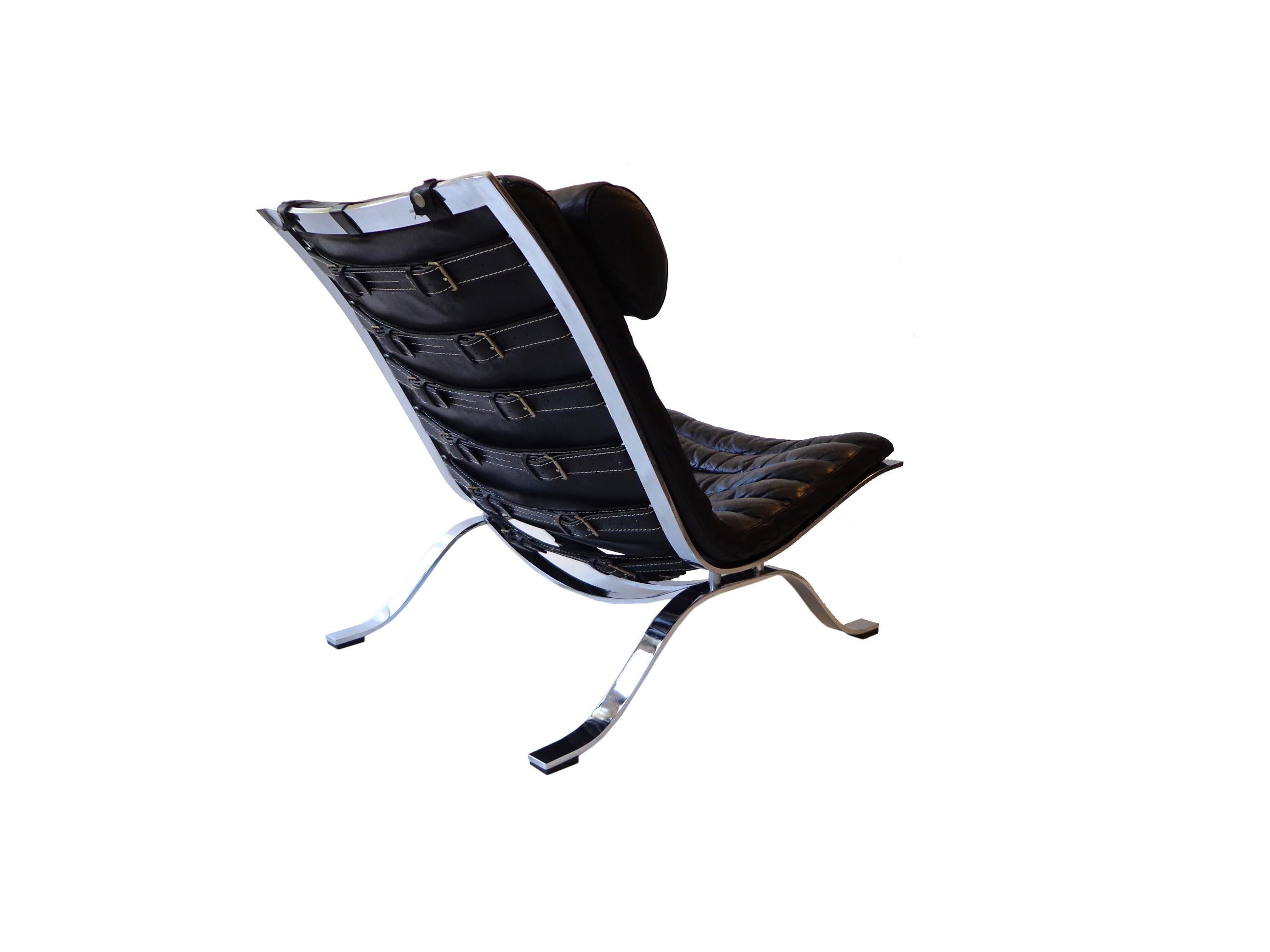Late 20th Century Arne Norell ‘Ari’ Lounge Chair and Ottoman in Original Black Leather