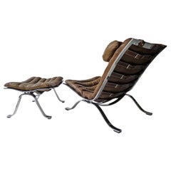 Arne Norell ‘Ari’ Lounge Chair and Ottoman in Original Cognac/Brown Leather