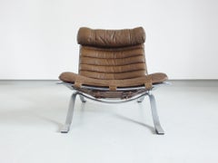 Arne Norell "Ari" Lounge Chair in Bronze/Brown Original Leather, Sweden, 1966
