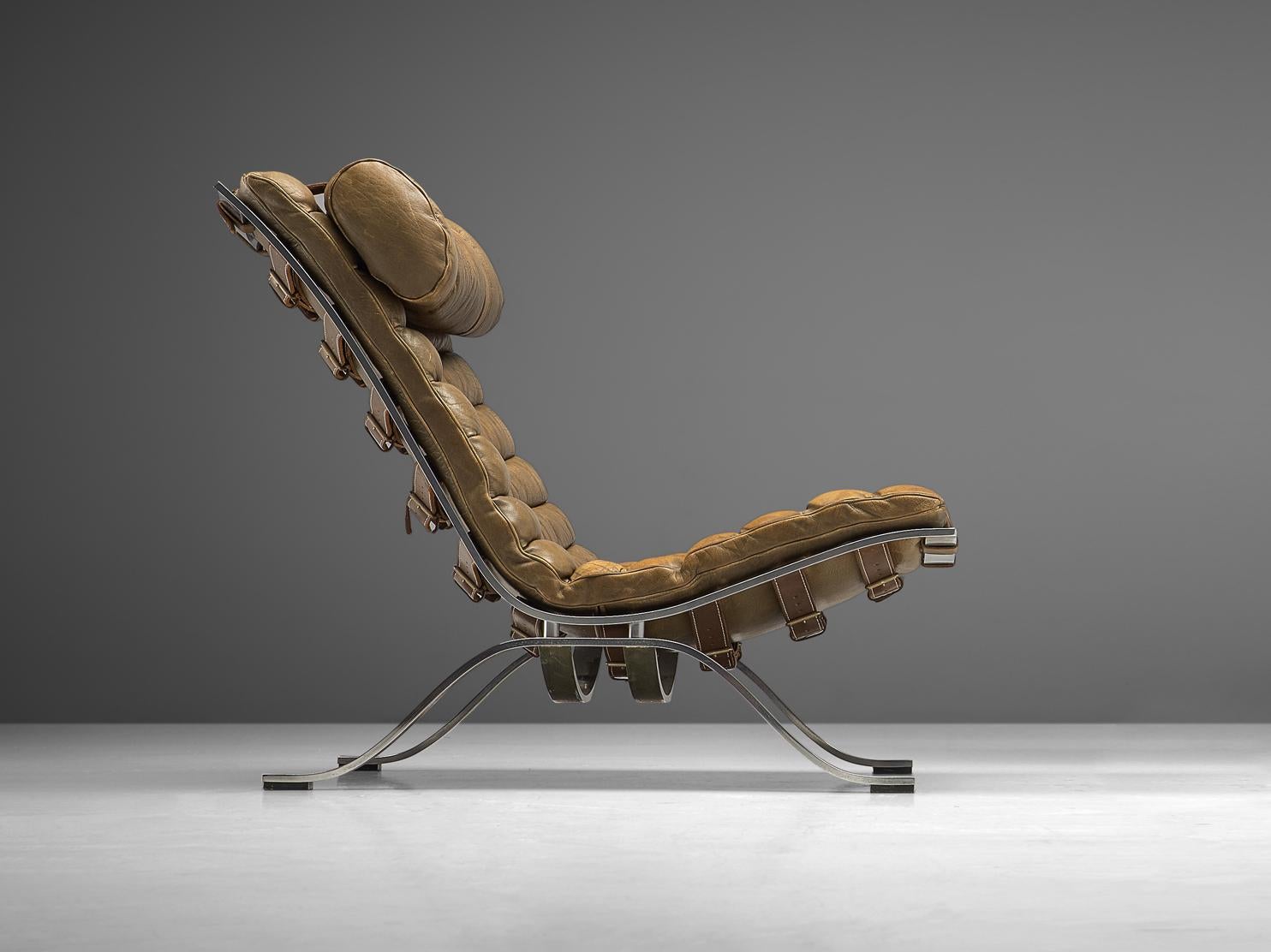 Danish Arne Norell 'Ari' Lounge Chair in Patinated Brown Leather