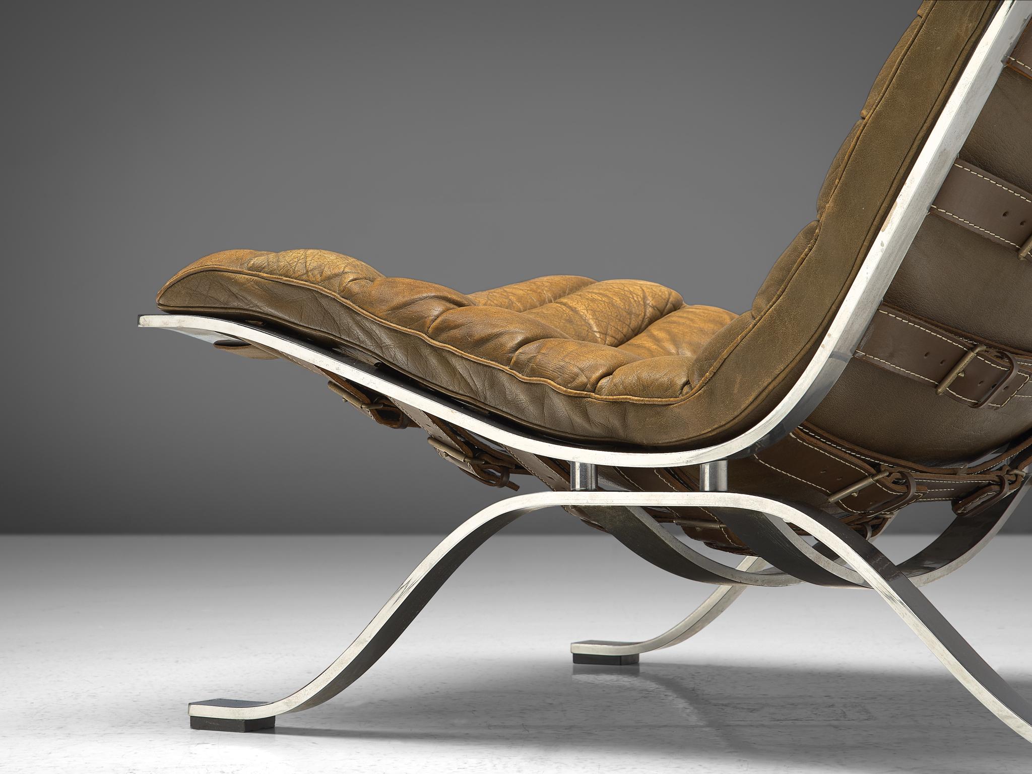 Arne Norell 'Ari' Lounge Chair in Patinated Brown Leather In Good Condition In Waalwijk, NL