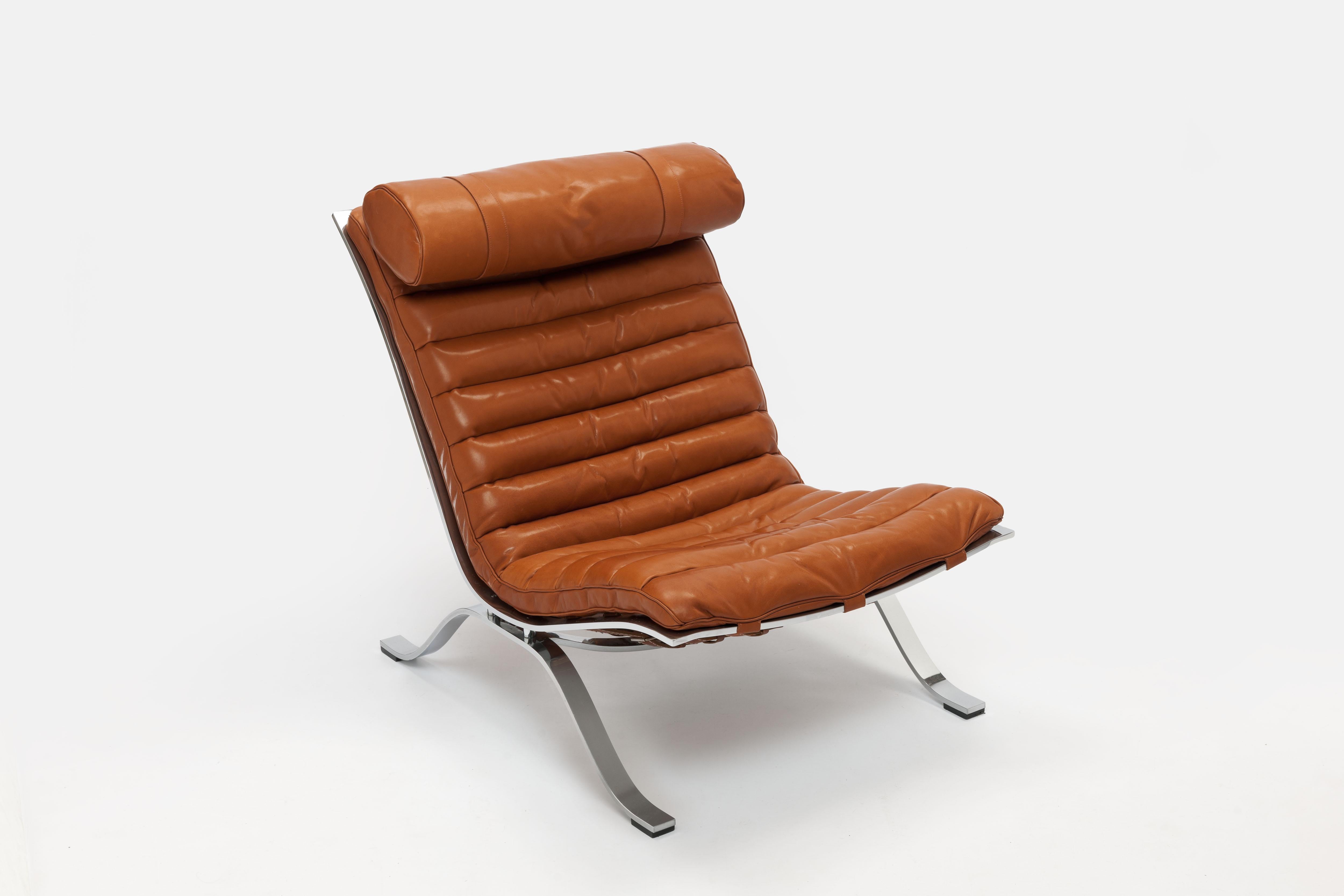 Steel Arne Norell ARI Lounge Chair in Cognac Leather