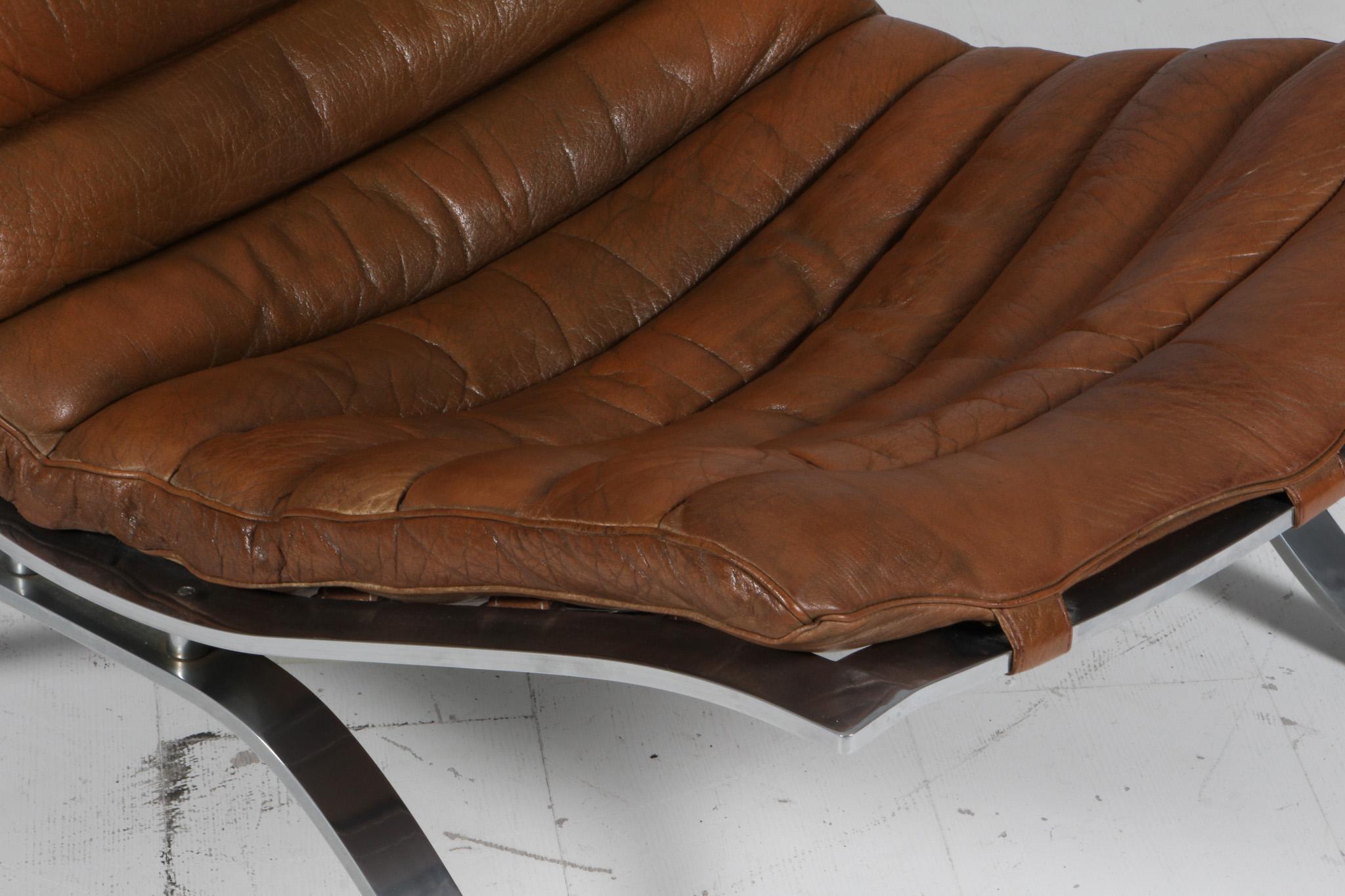 Scandinavian Modern Arne Norell Ari Lounge Chair in Patinated Leather For Sale